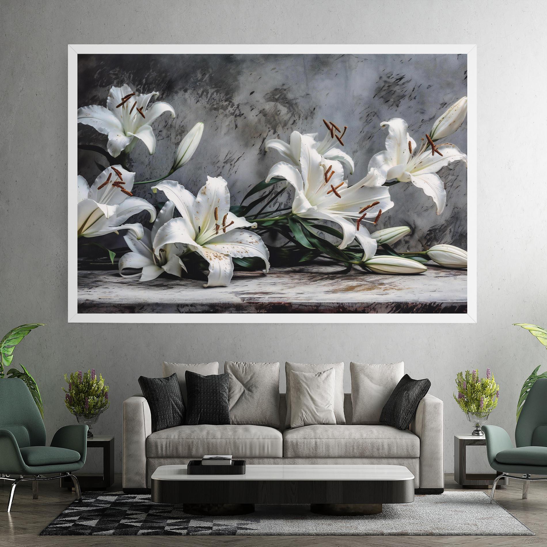 Картина на платно White Pretty Lily On Grey mockup 7