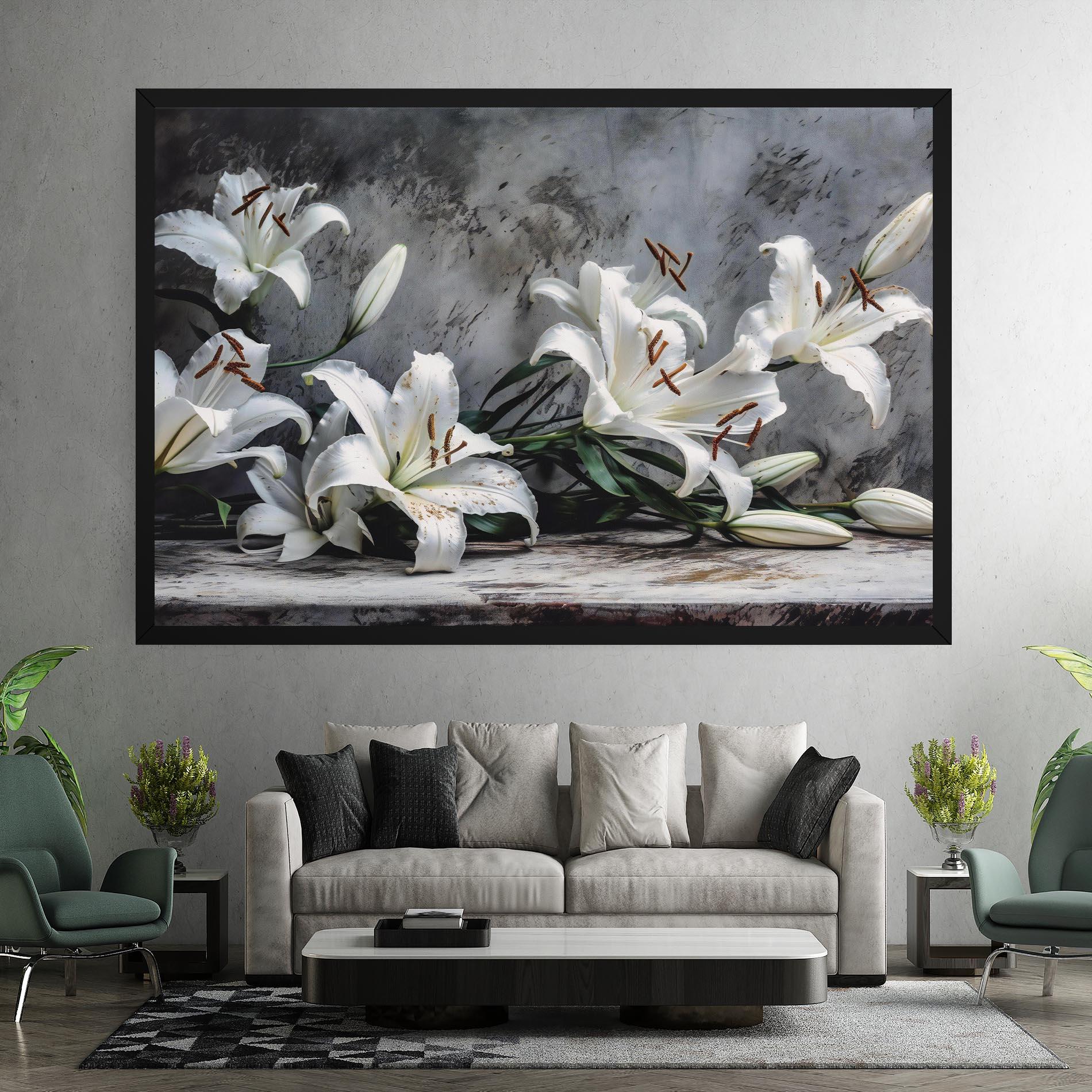 Картина на платно White Pretty Lily On Grey mockup 7