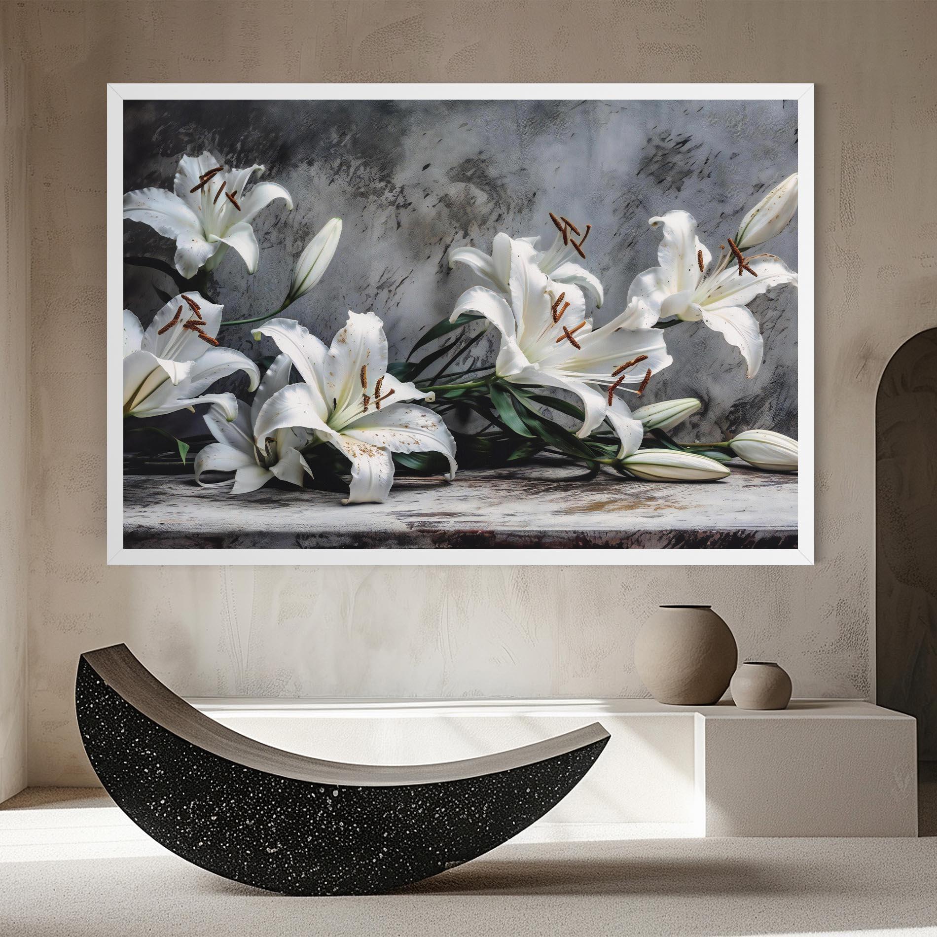 Картина на платно White Pretty Lily On Grey mockup 8