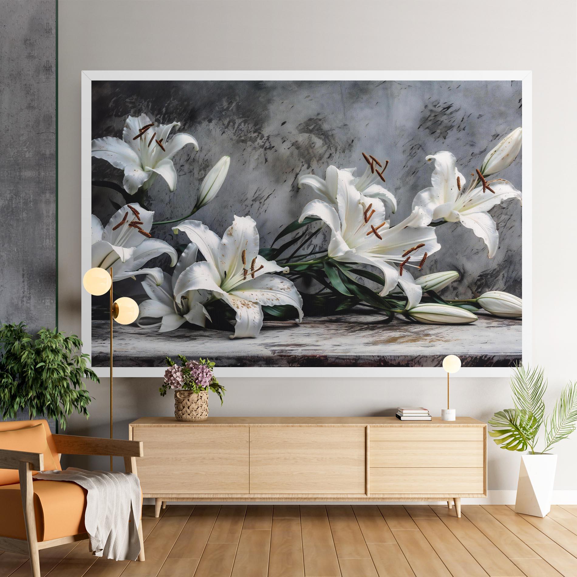 Картина на платно White Pretty Lily On Grey mockup 9