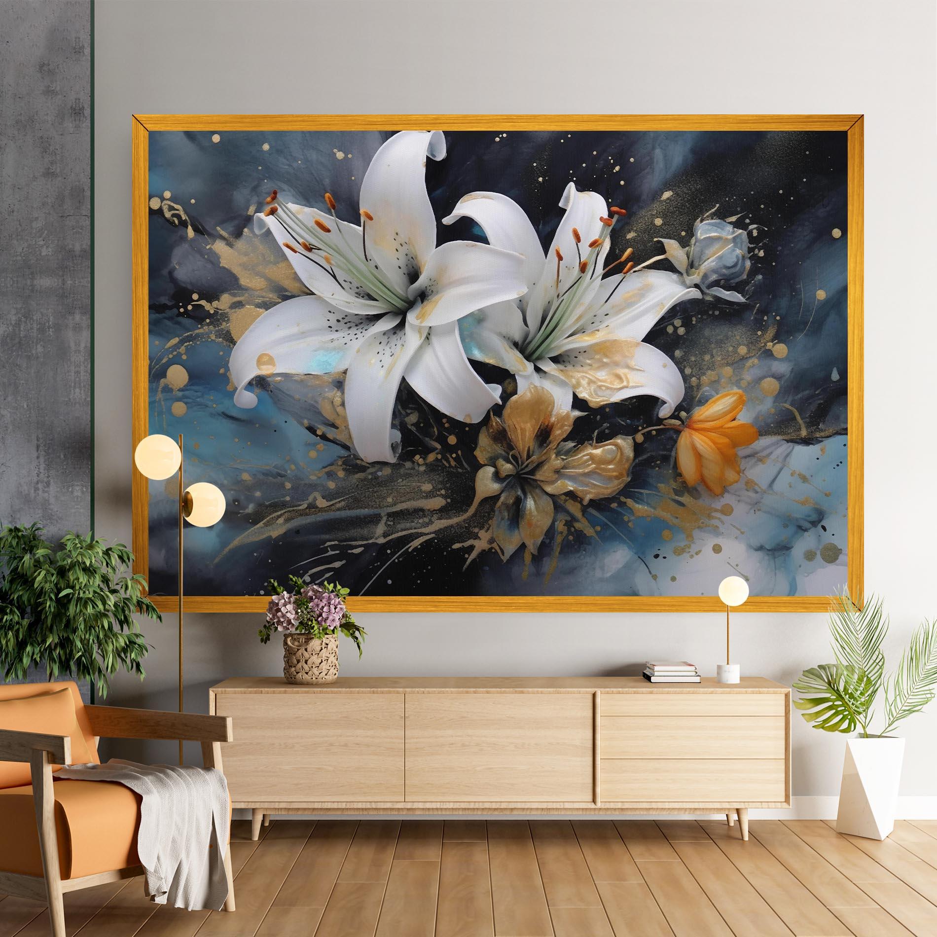 Картина на платно Lily On Blue Painting mockup 9