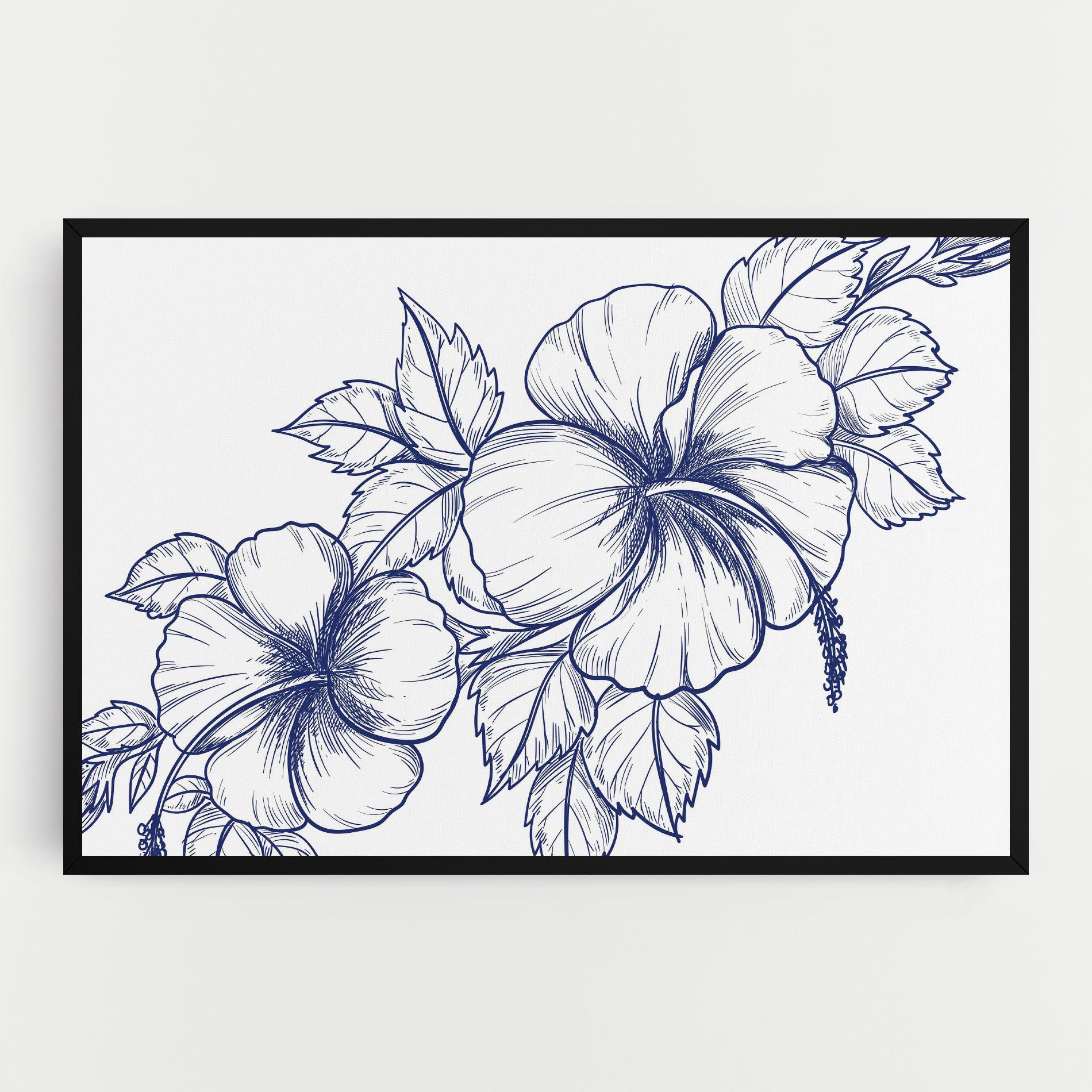 Картина на платно Dark Blue Line Flower mockup 0