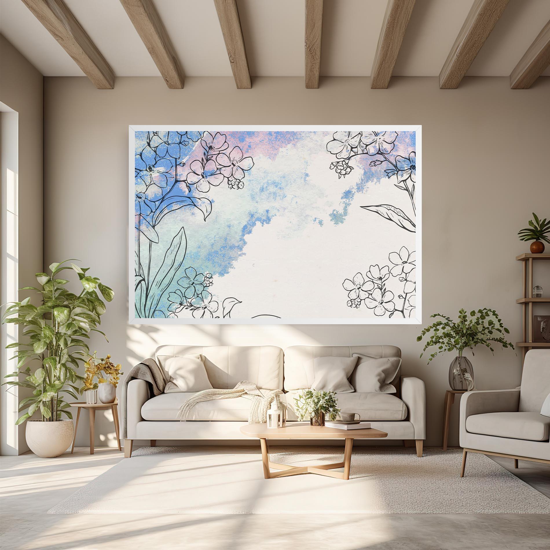 Картина на платно Blue Watercolor Flower mockup 6