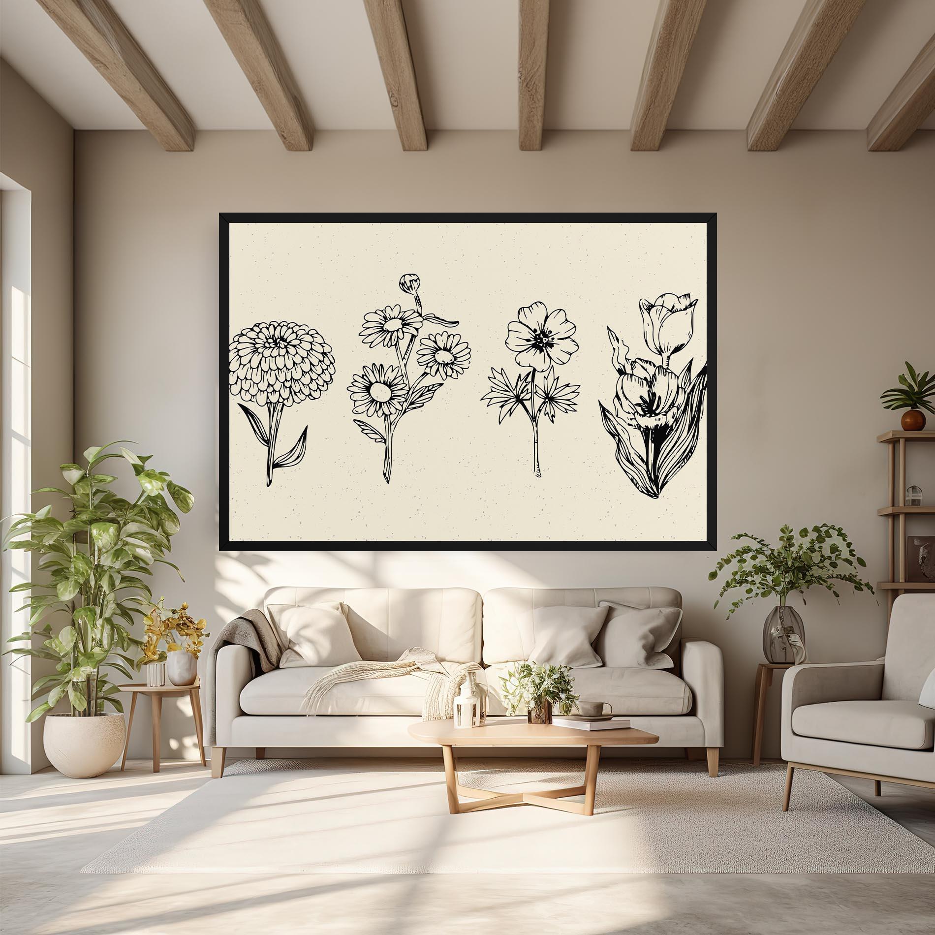 Картина на платно Black Line Cream mockup 6