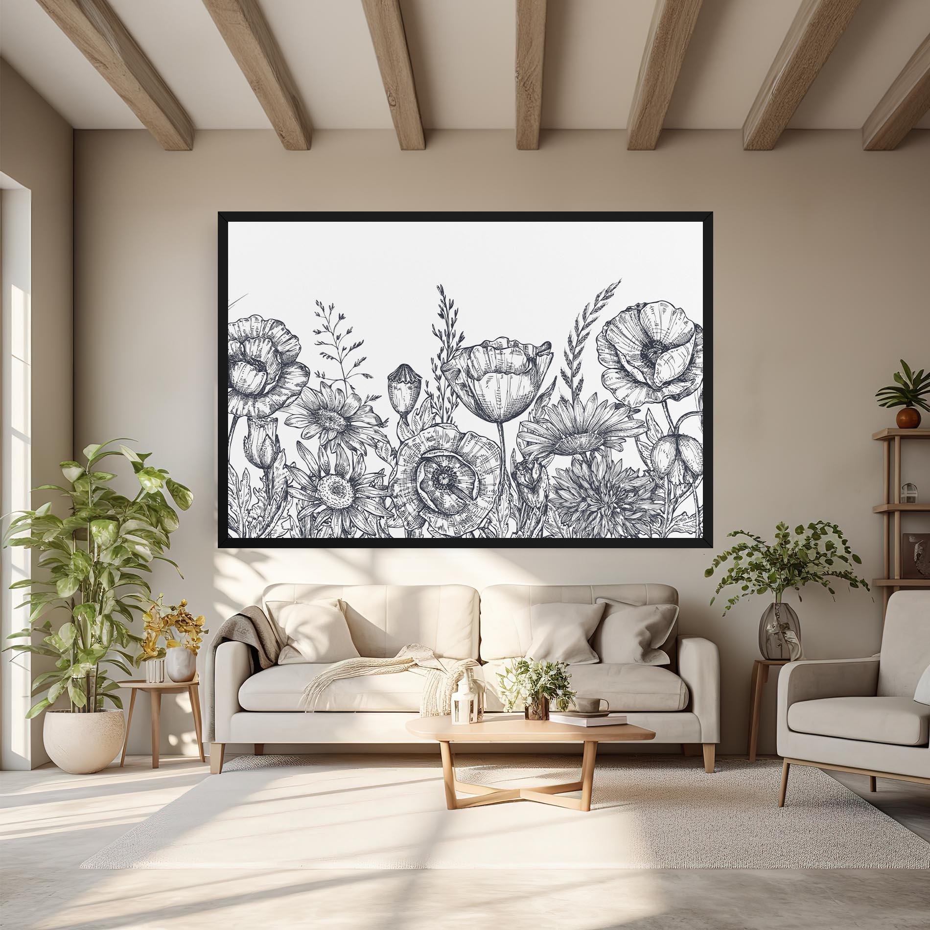 Картина на платно Flower Grey Line mockup 6