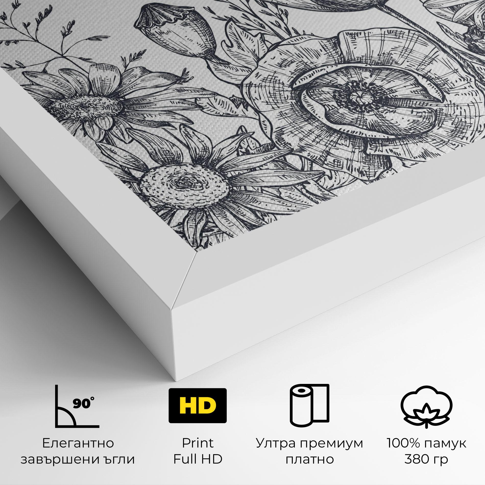 Картина на платно Flower Grey Line mockup 4