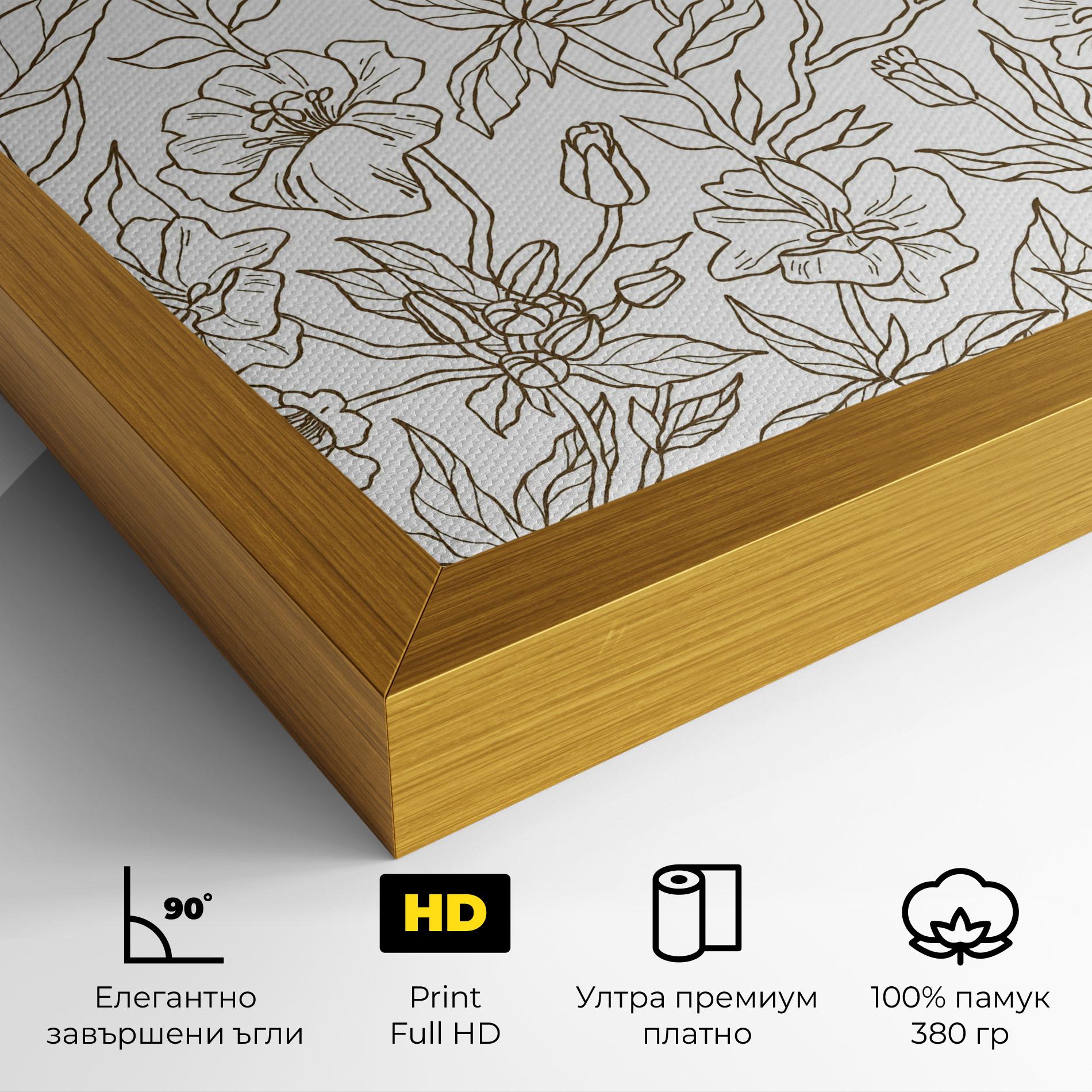 Картина на платно Cream Line Flowers mockup 4