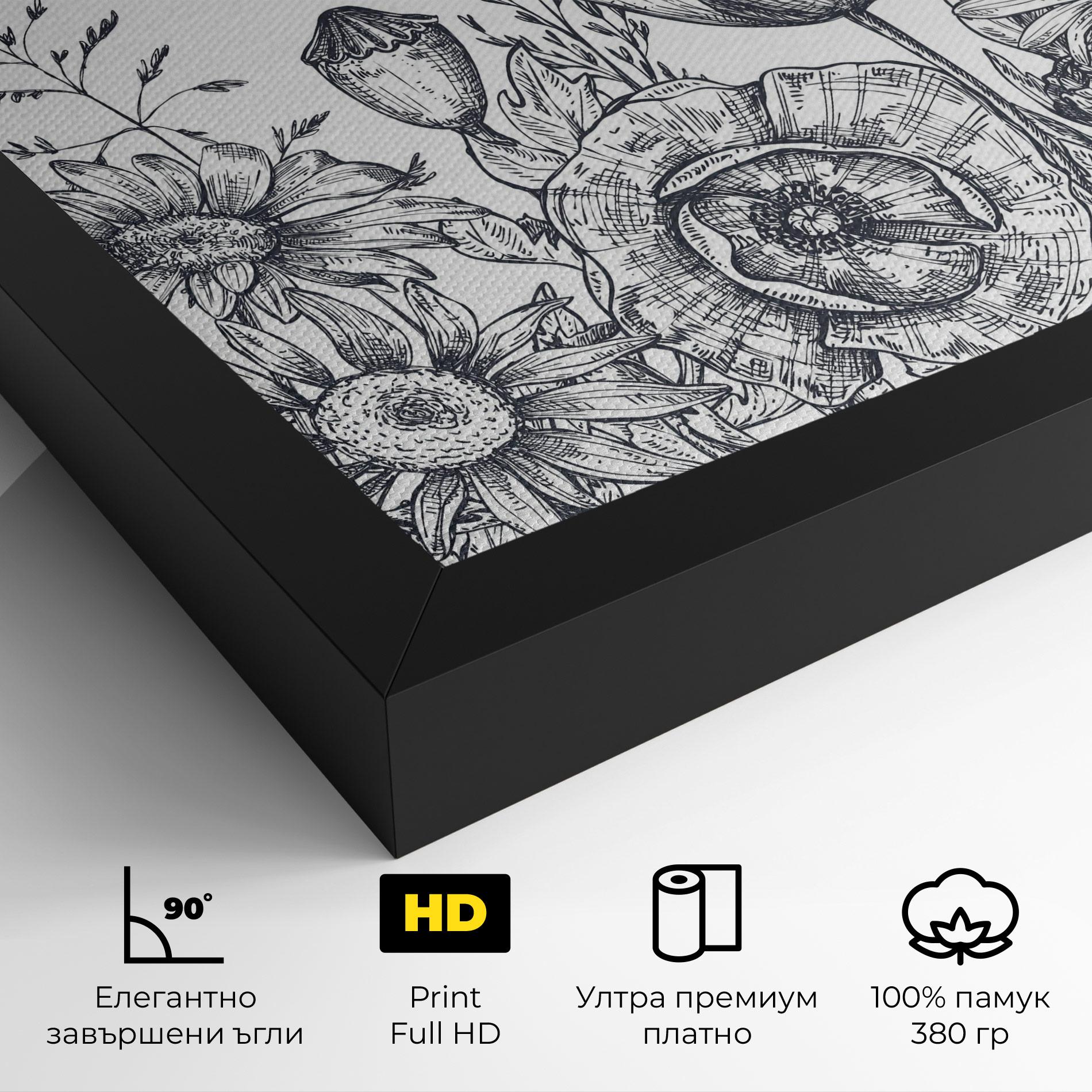 Картина на платно Flower Grey Line mockup 4