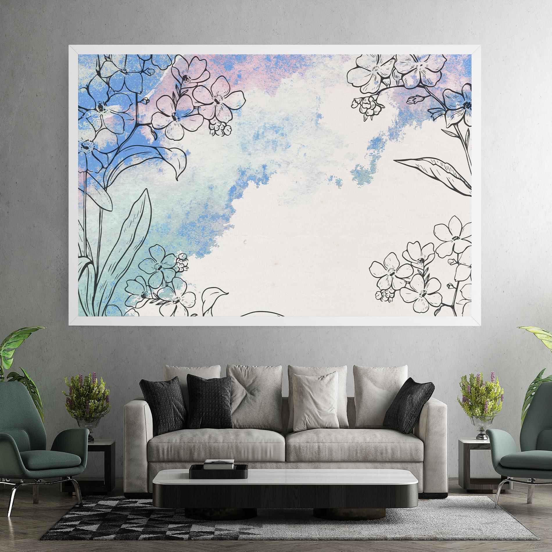 Картина на платно Blue Watercolor Flower mockup 7