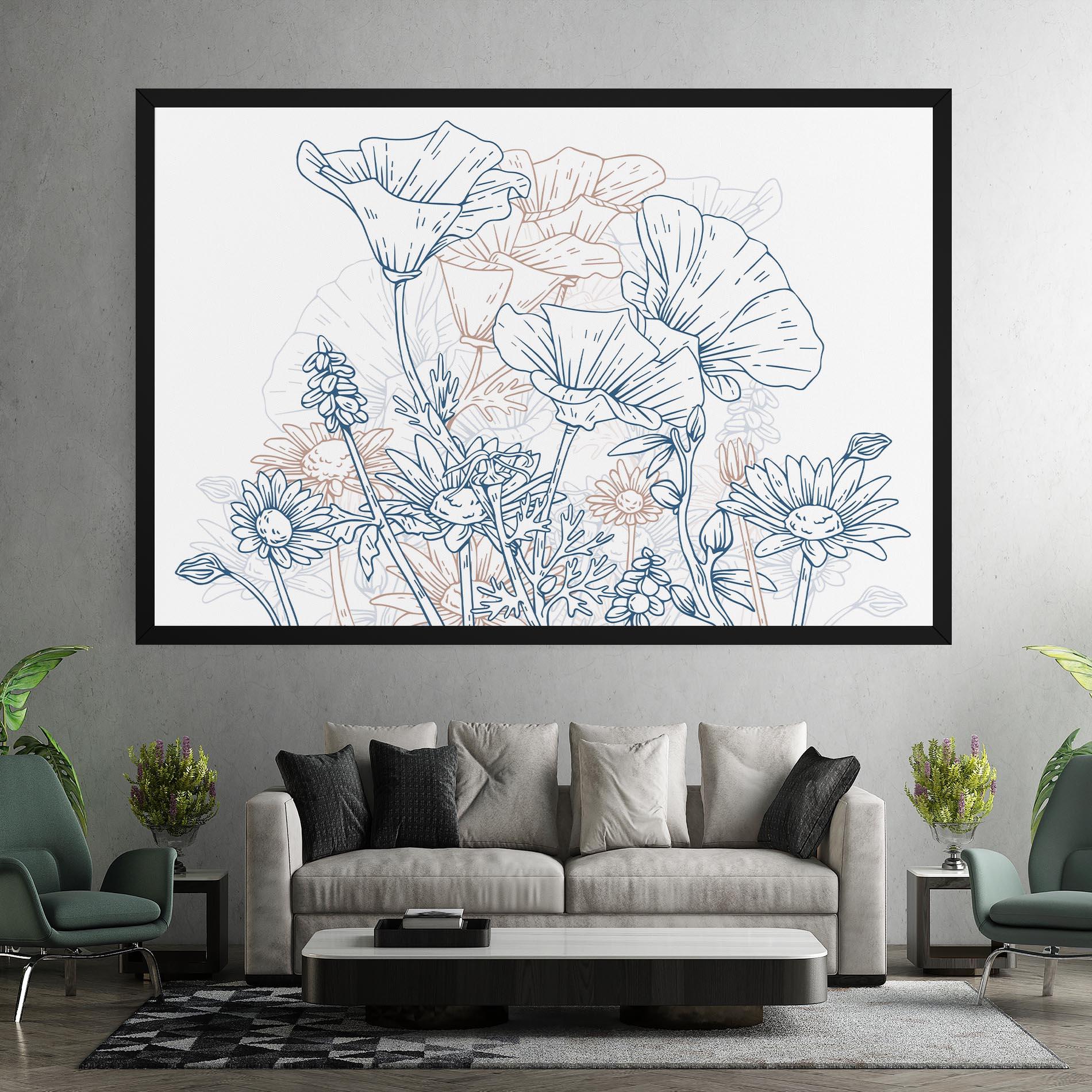 Картина на платно Cream Blue Line mockup 7