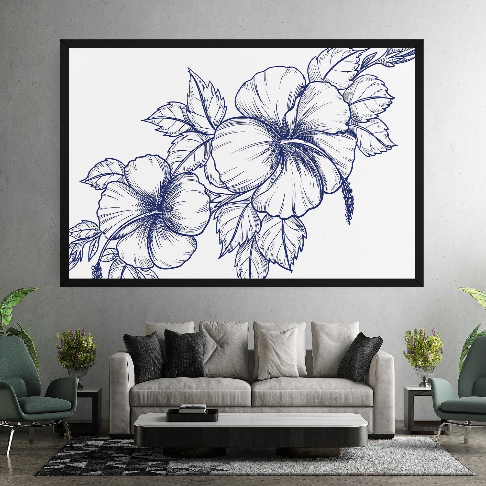 Картина на платно Dark Blue Line Flower mockup 7