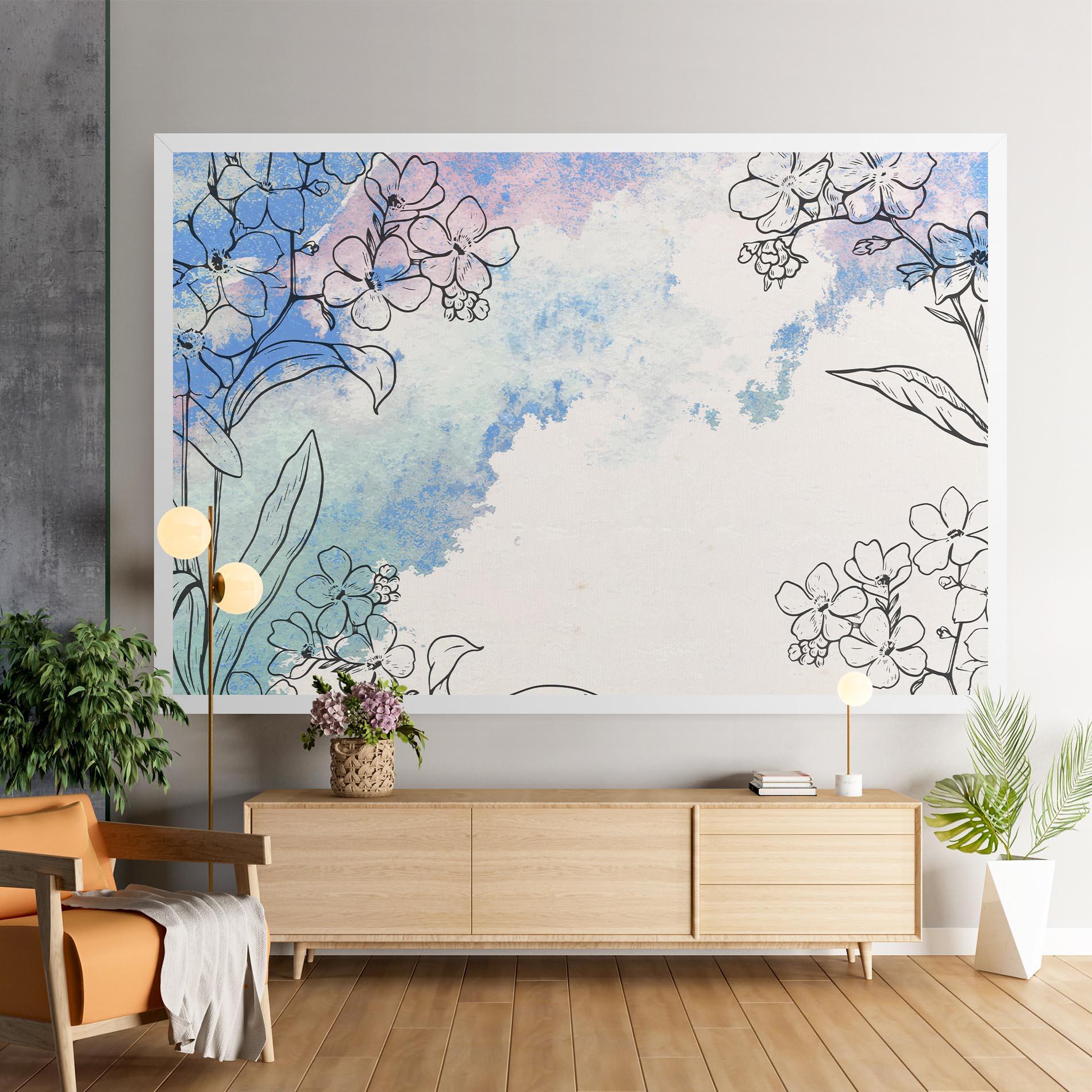 Картина на платно Blue Watercolor Flower mockup 9