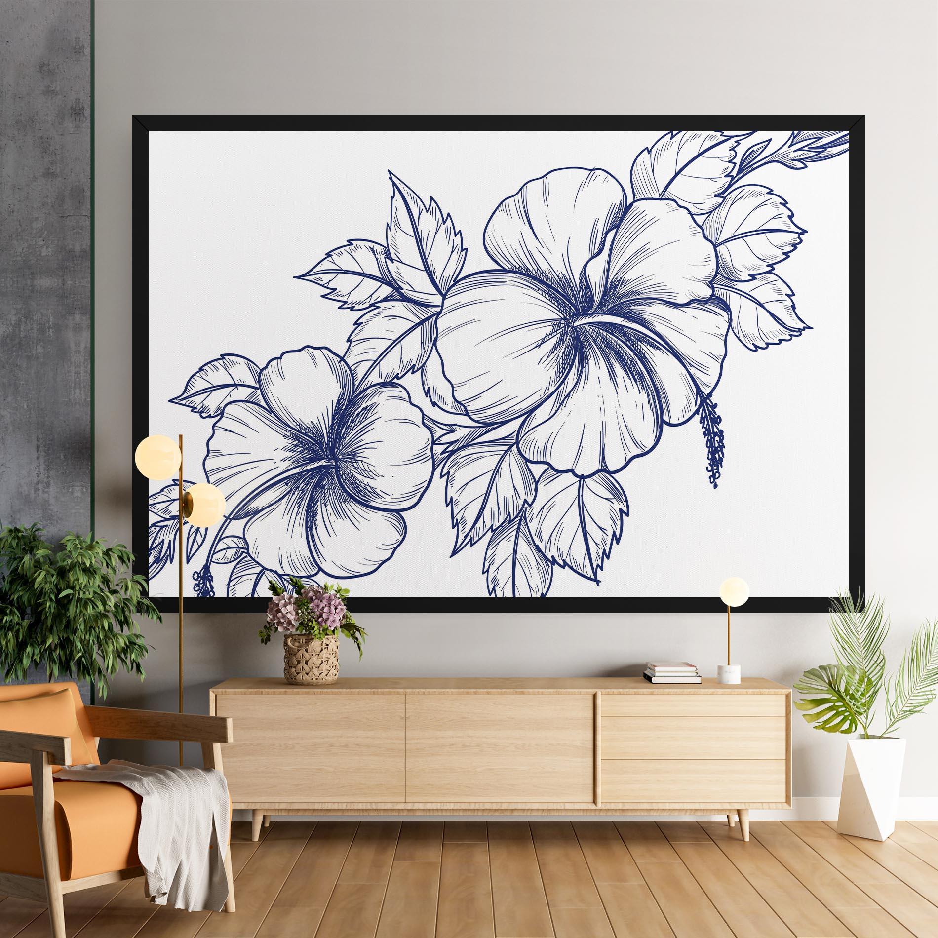 Картина на платно Dark Blue Line Flower mockup 9