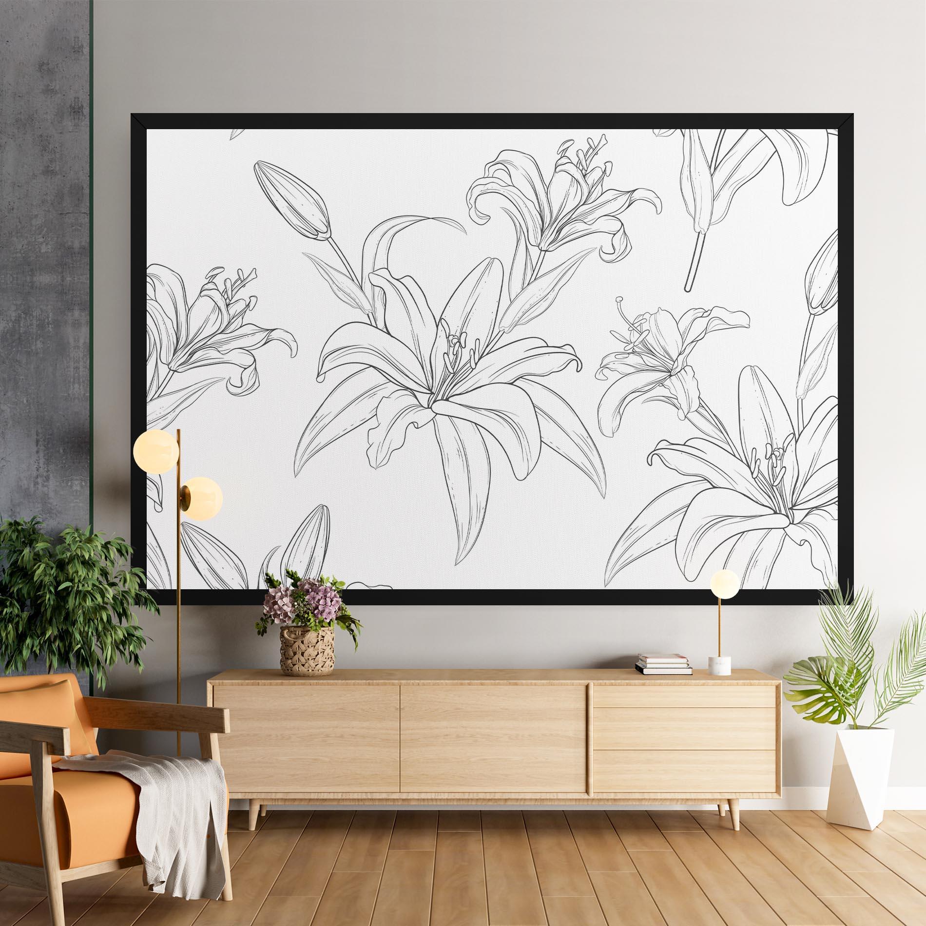 Картина на платно Grey Line Flower mockup 9