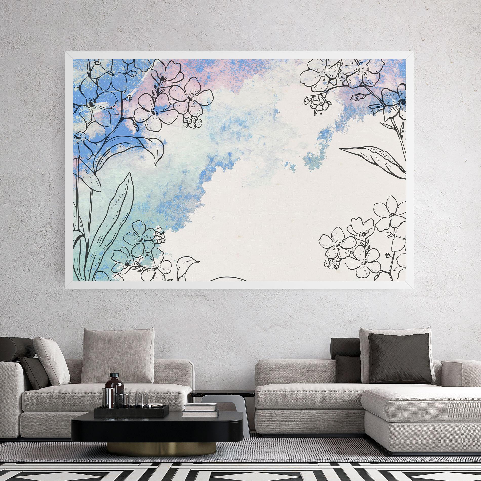 Картина на платно Blue Watercolor Flower mockup 2