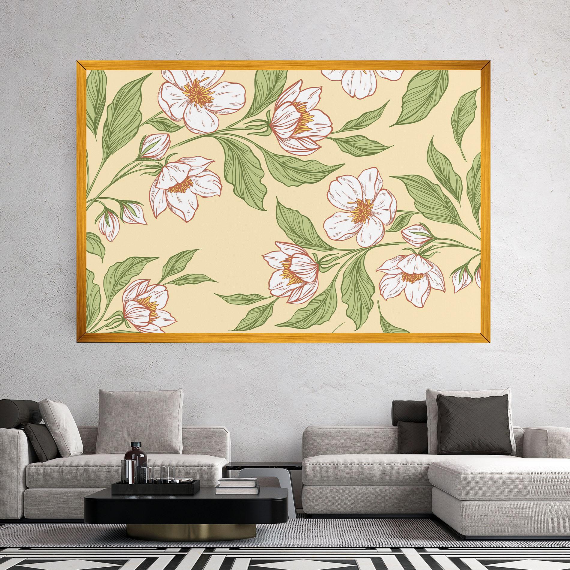 Картина на платно Cream Flower White mockup 2