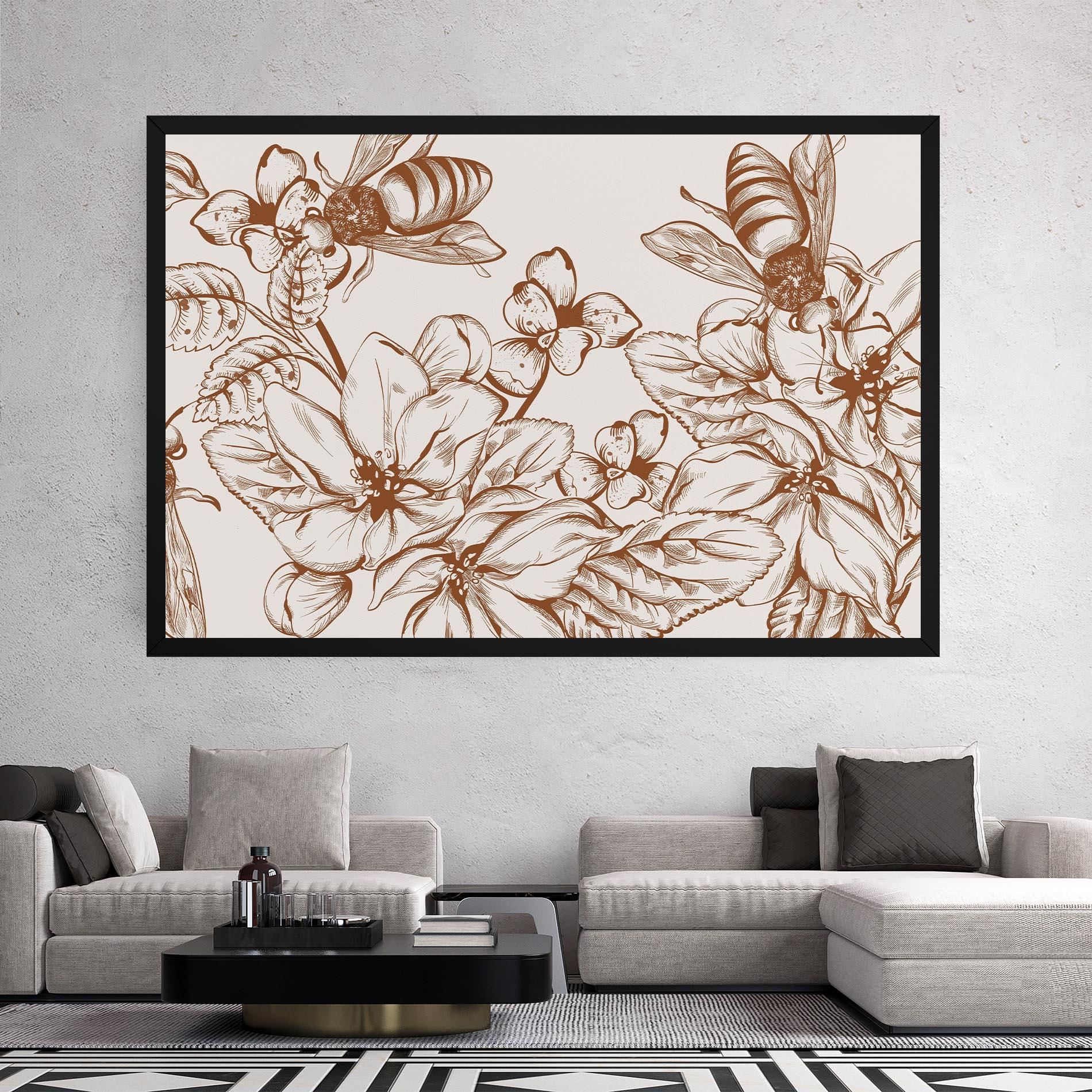Картина на платно Bee Flower Line mockup 2