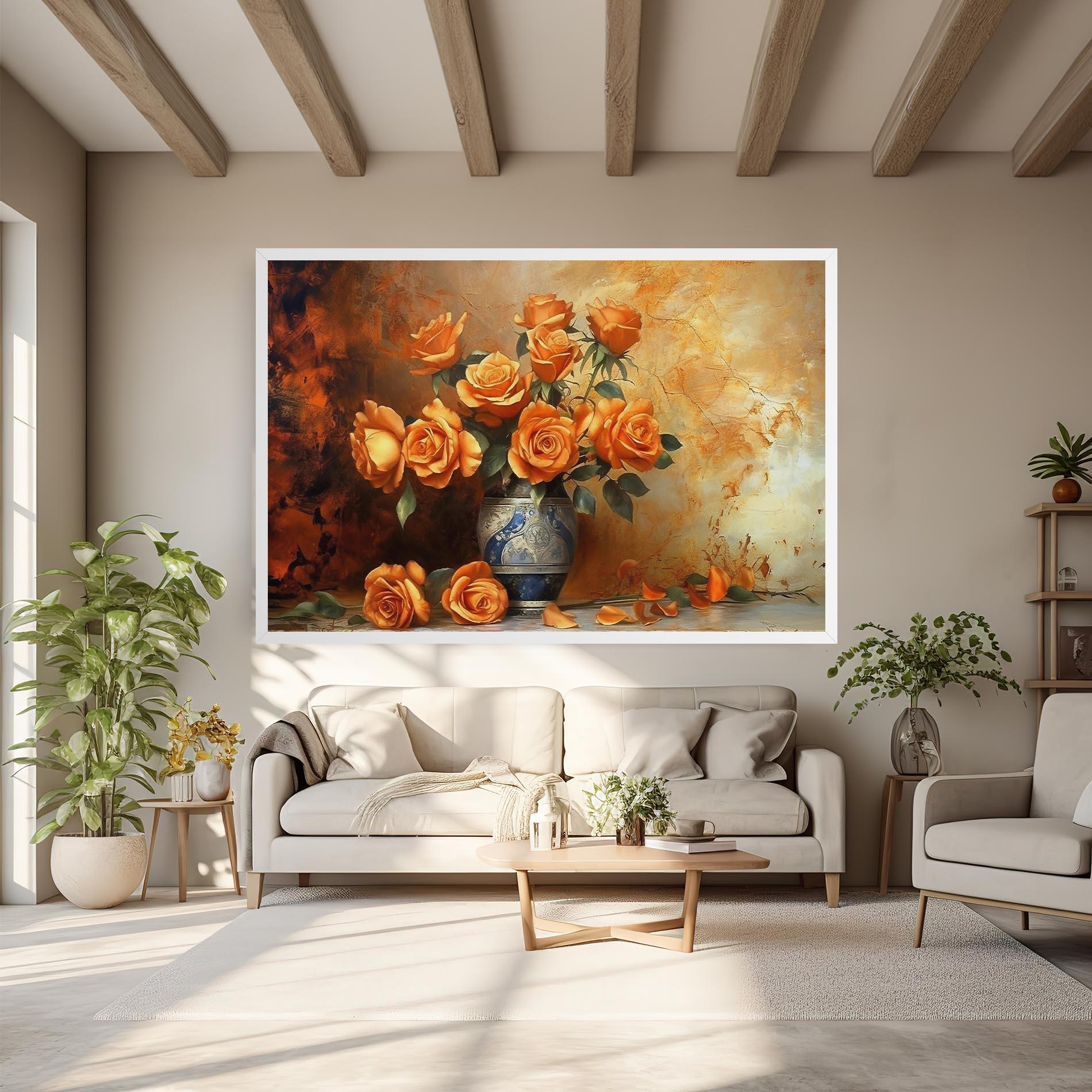 Картина на платно Pretty Orange Rose Vase mockup 6