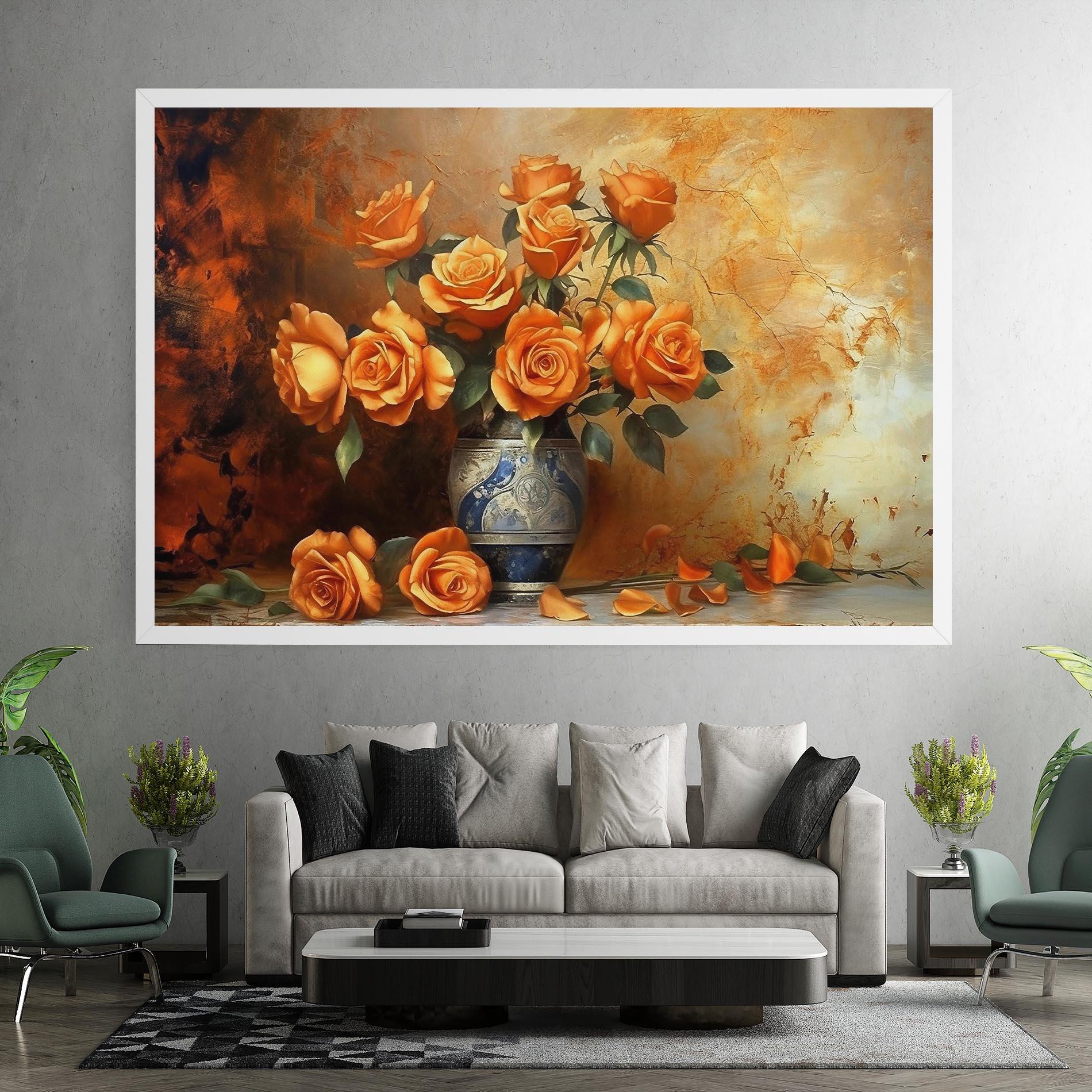 Картина на платно Pretty Orange Rose Vase mockup 7
