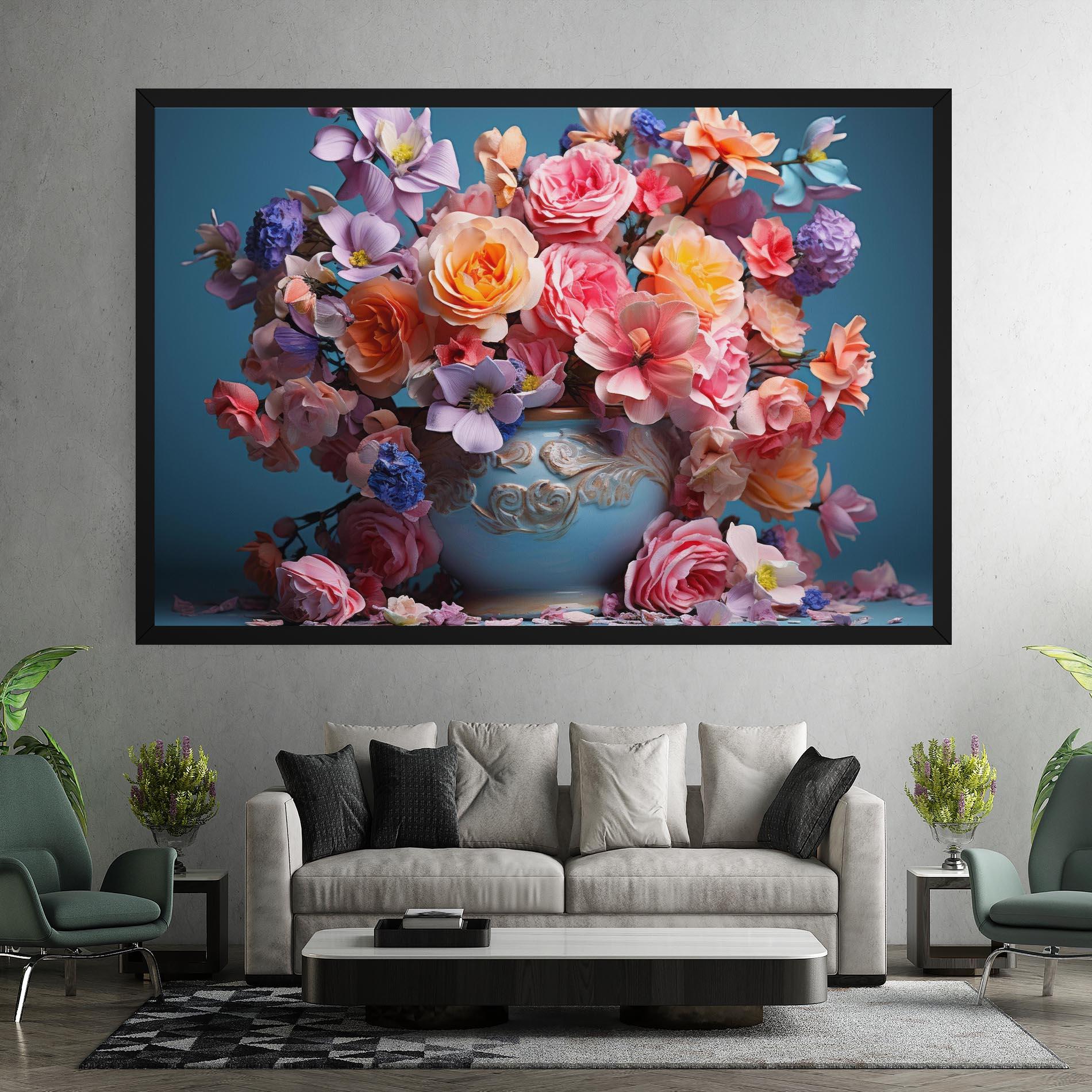 Картина на платно Blue Vase Flowers mockup 7