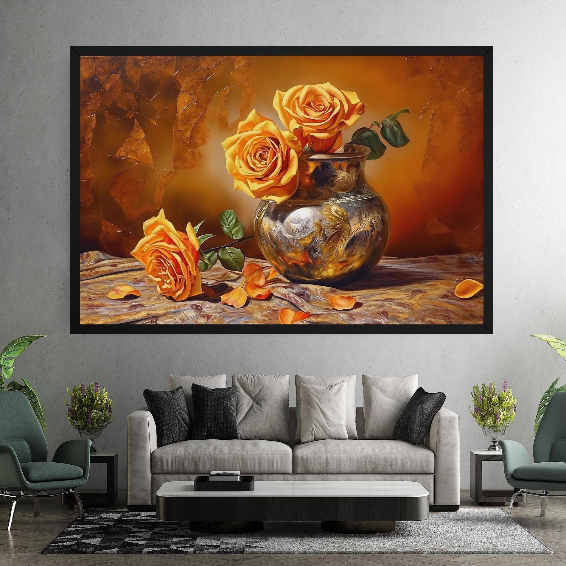 Картина на платно Orange Roses Vase mockup 7