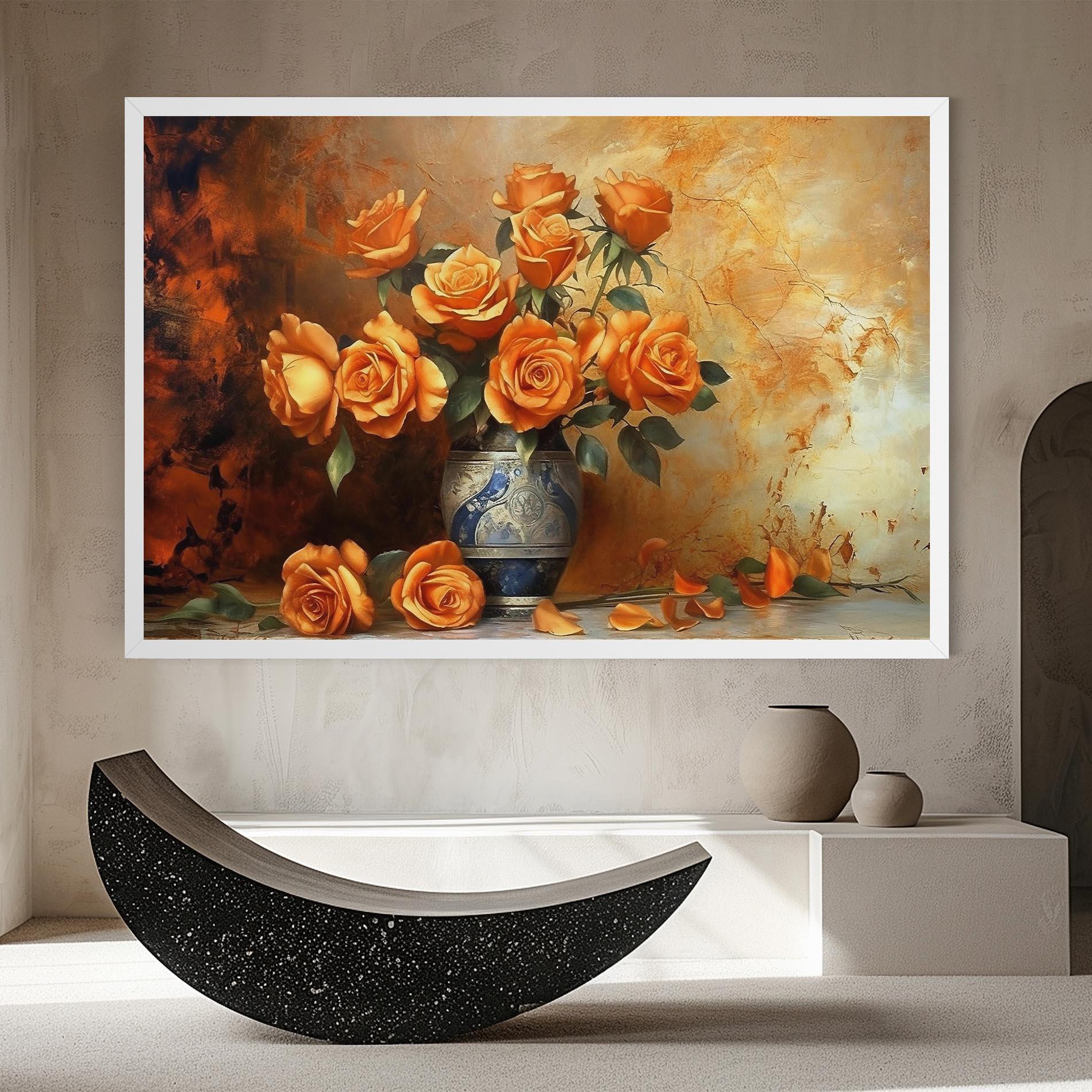 Картина на платно Pretty Orange Rose Vase mockup 8