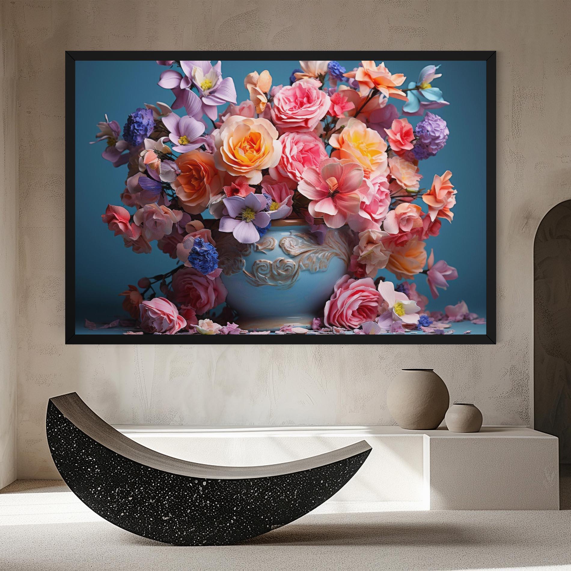 Картина на платно Blue Vase Flowers mockup 8