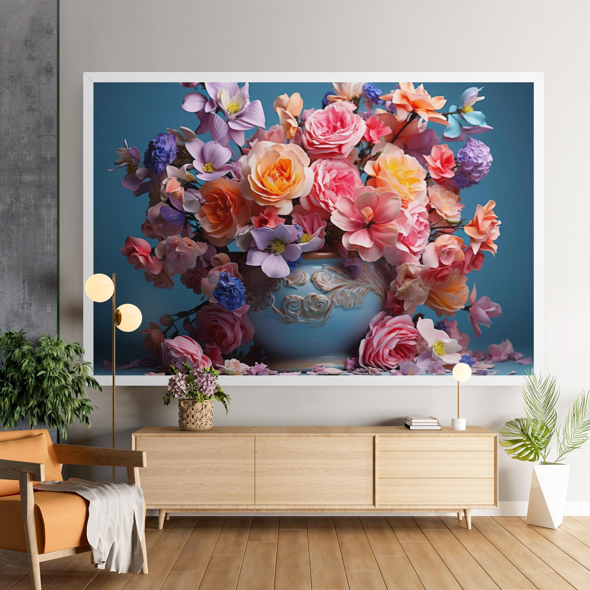 Картина на платно Blue Vase Flowers mockup 9