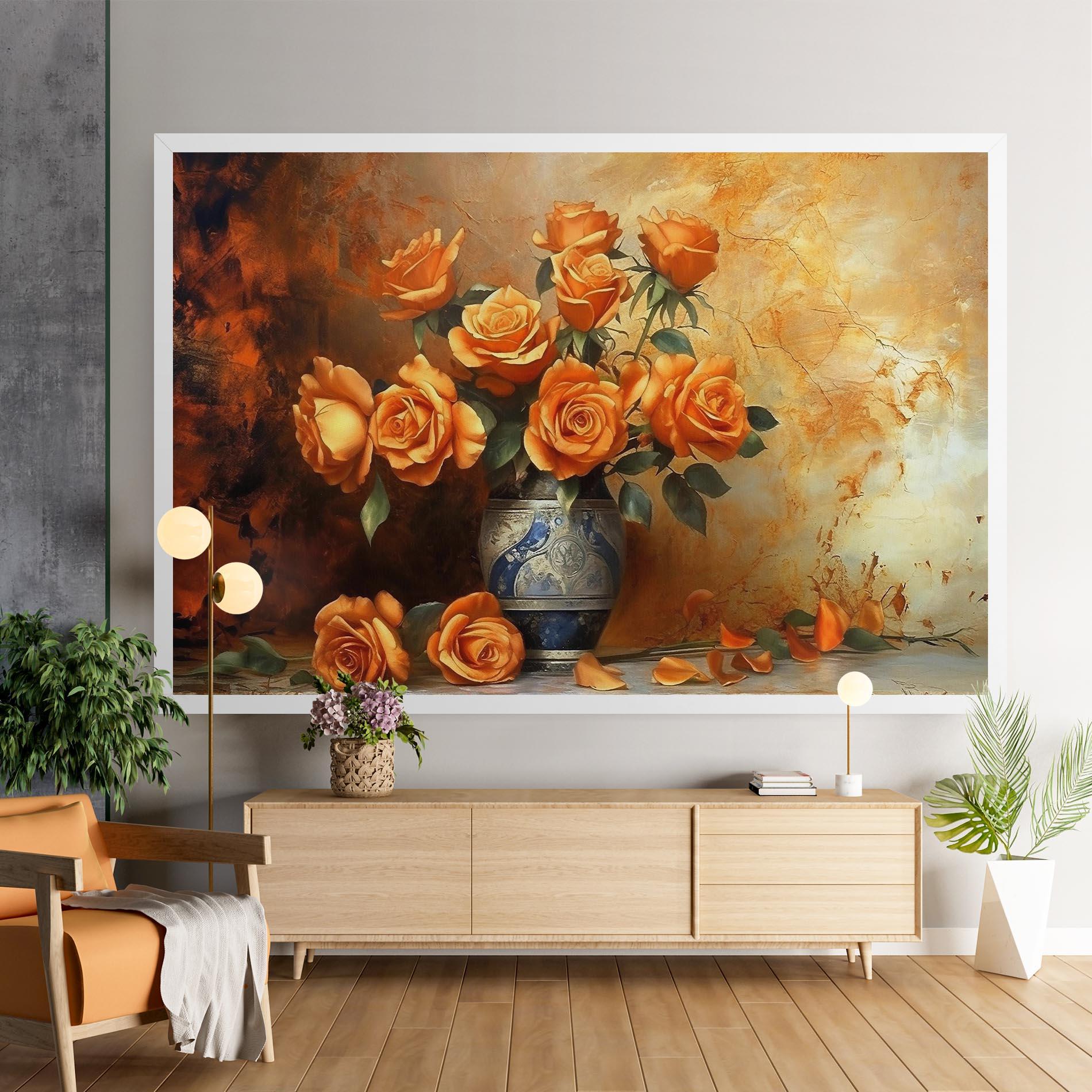 Картина на платно Pretty Orange Rose Vase mockup 9