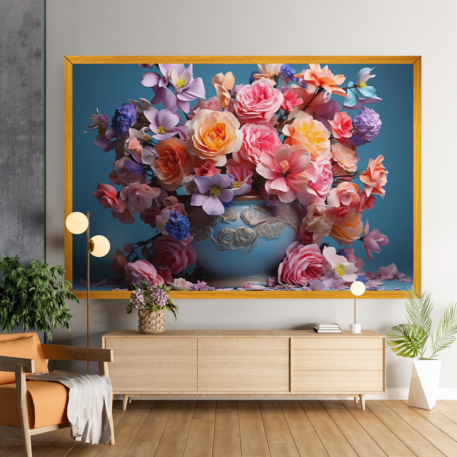 Картина на платно Blue Vase Flowers mockup 9