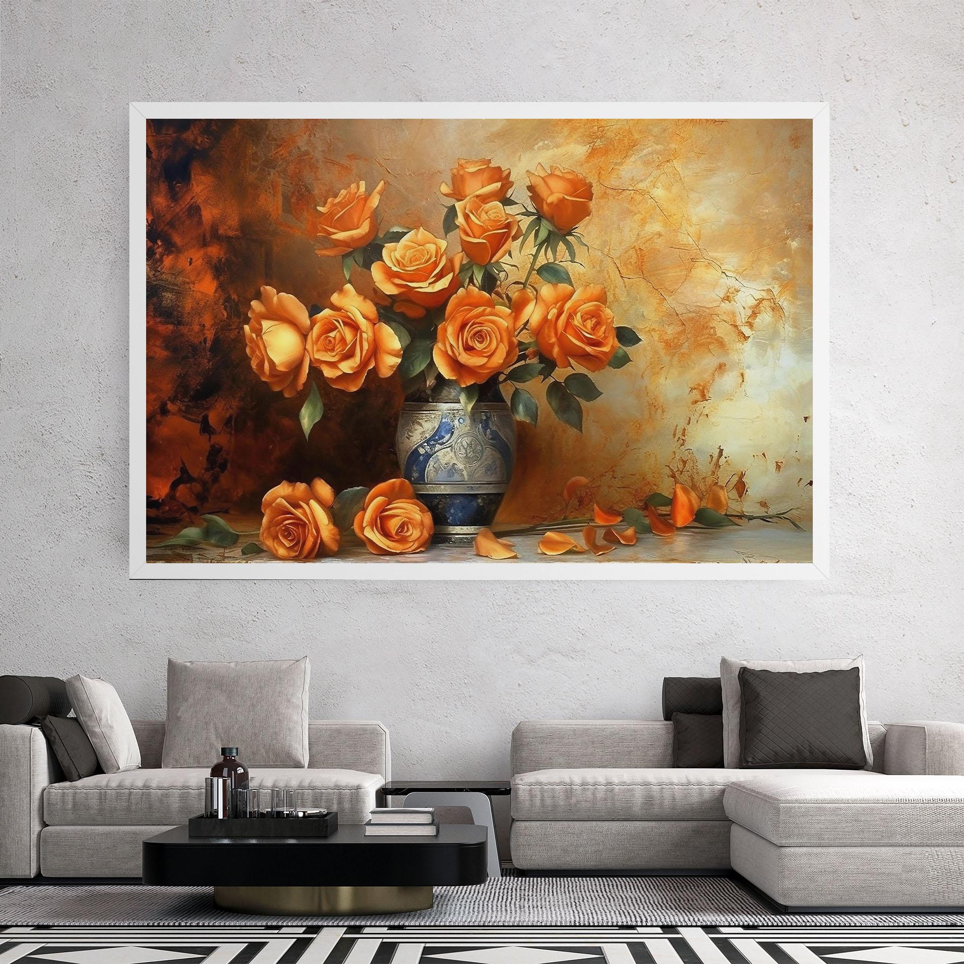 Картина на платно Pretty Orange Rose Vase mockup 2