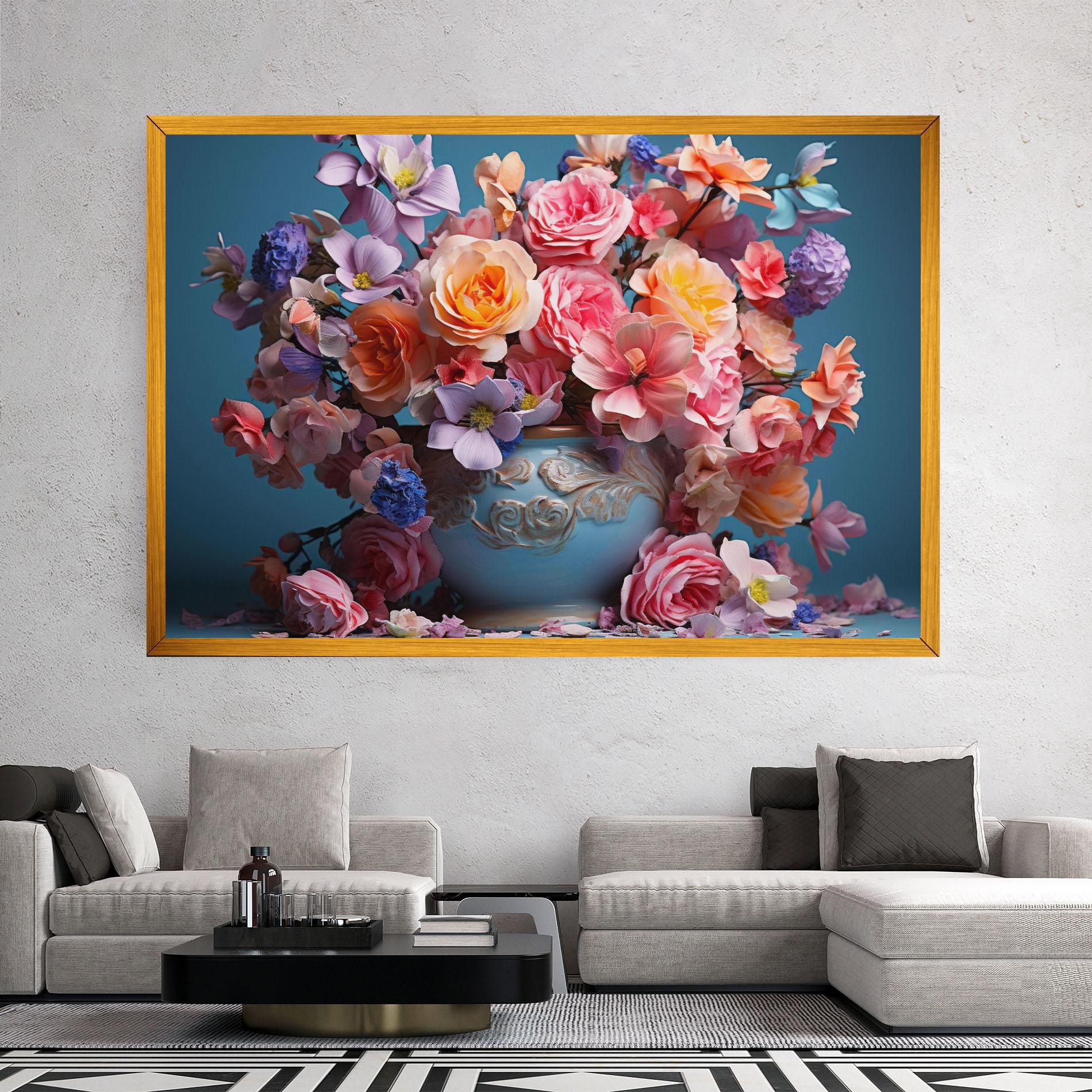 Картина на платно Blue Vase Flowers mockup 2