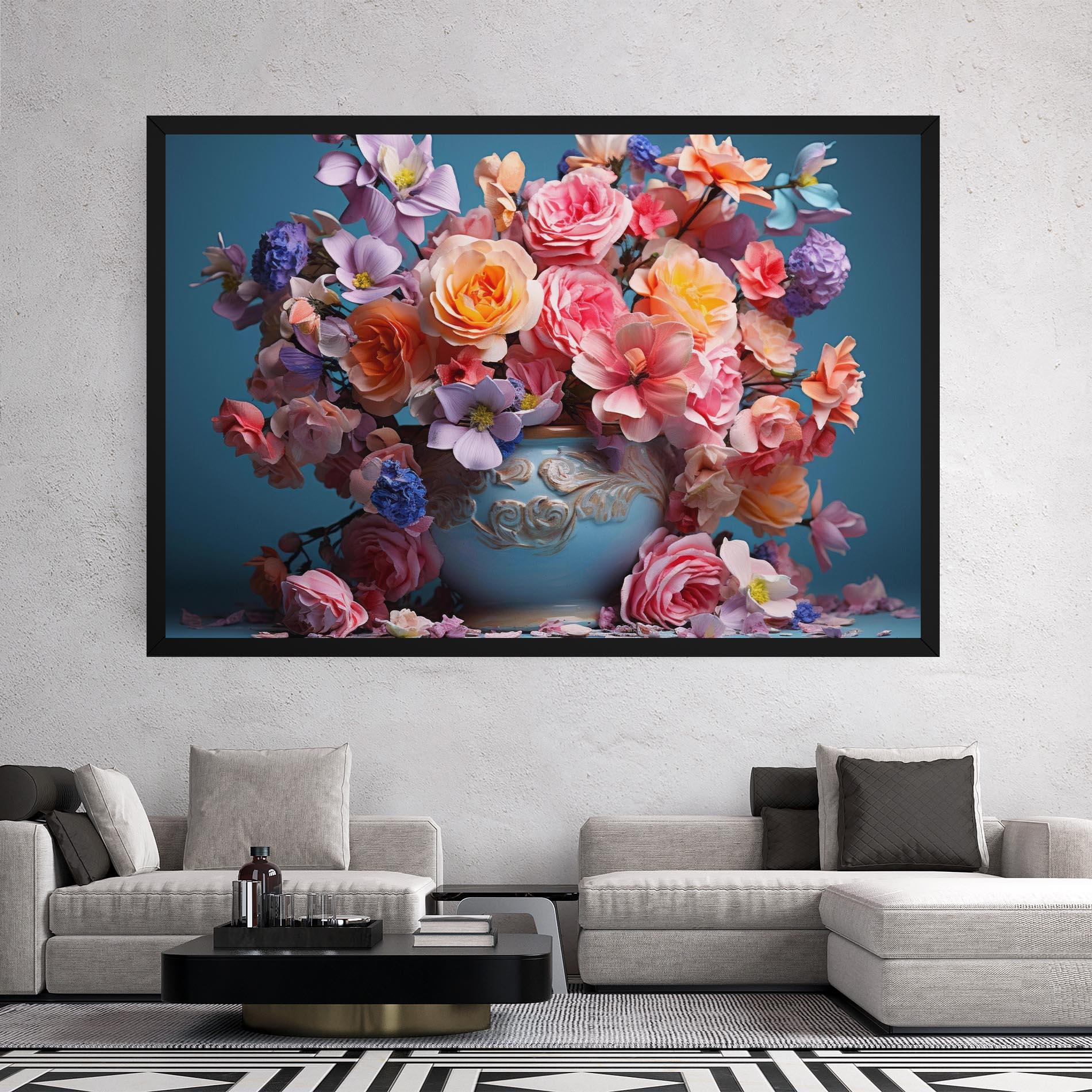 Картина на платно Blue Vase Flowers mockup 2