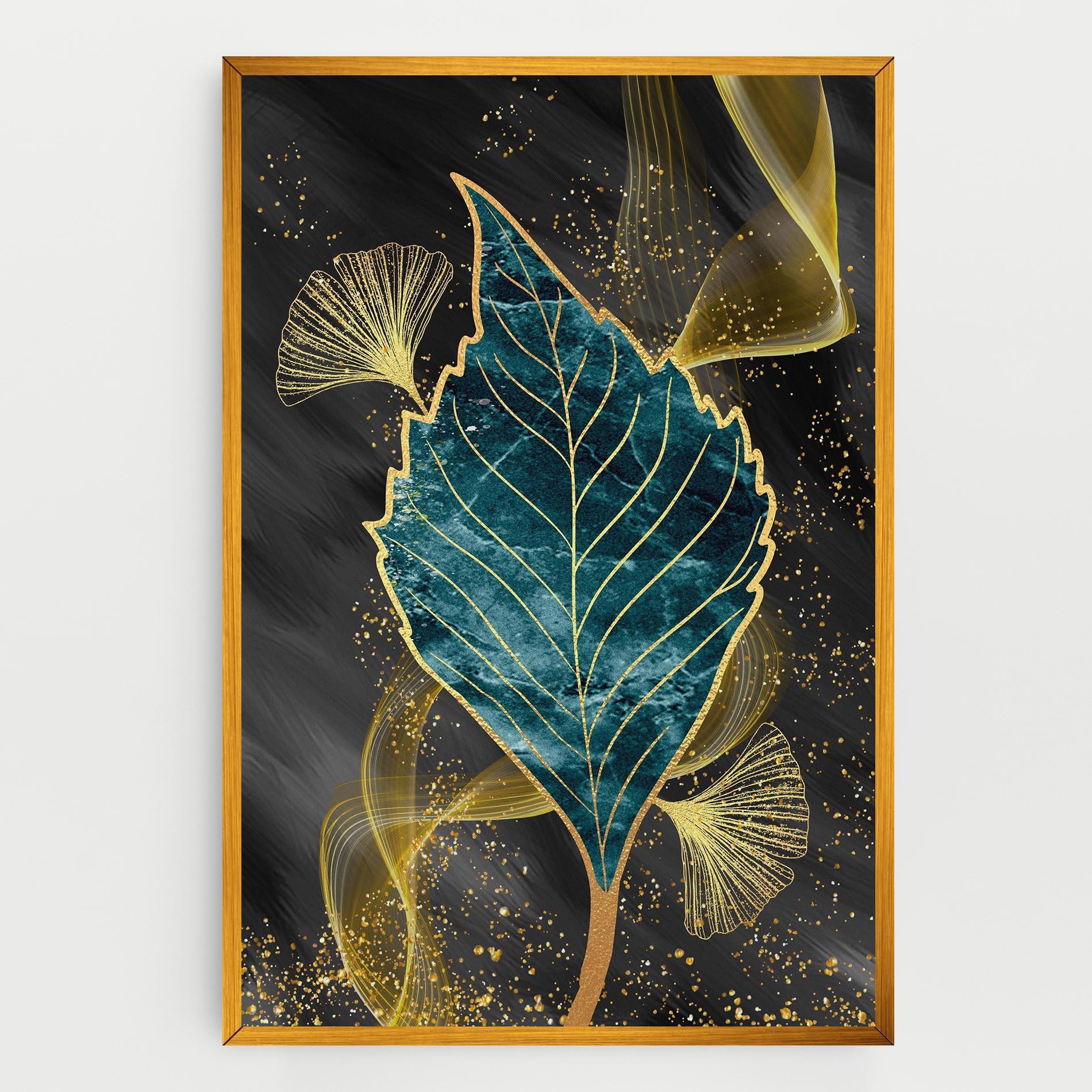 Картина на платно Golden Leaves Blue mockup 0