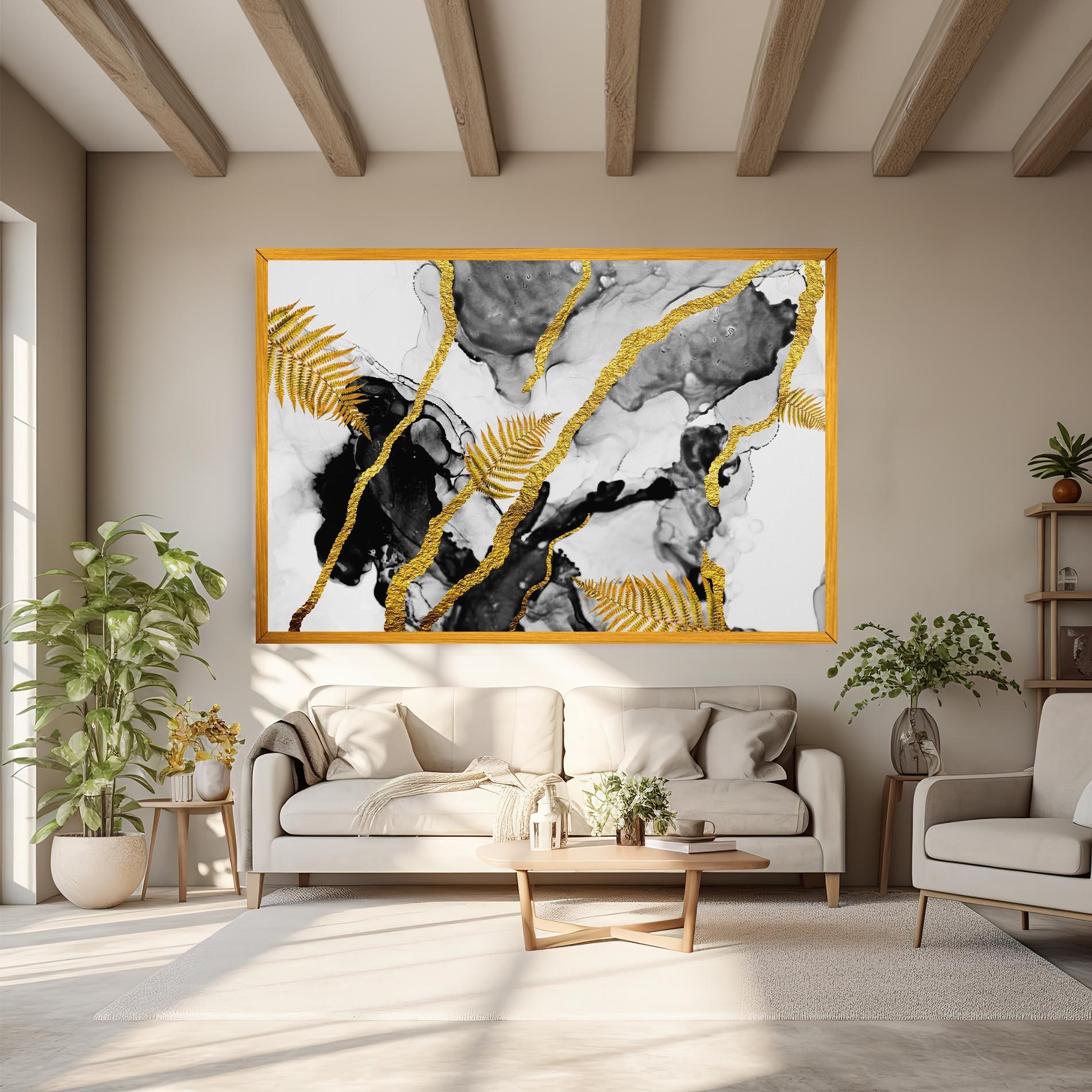 Картина на платно Abstract Golden Leaves mockup 6