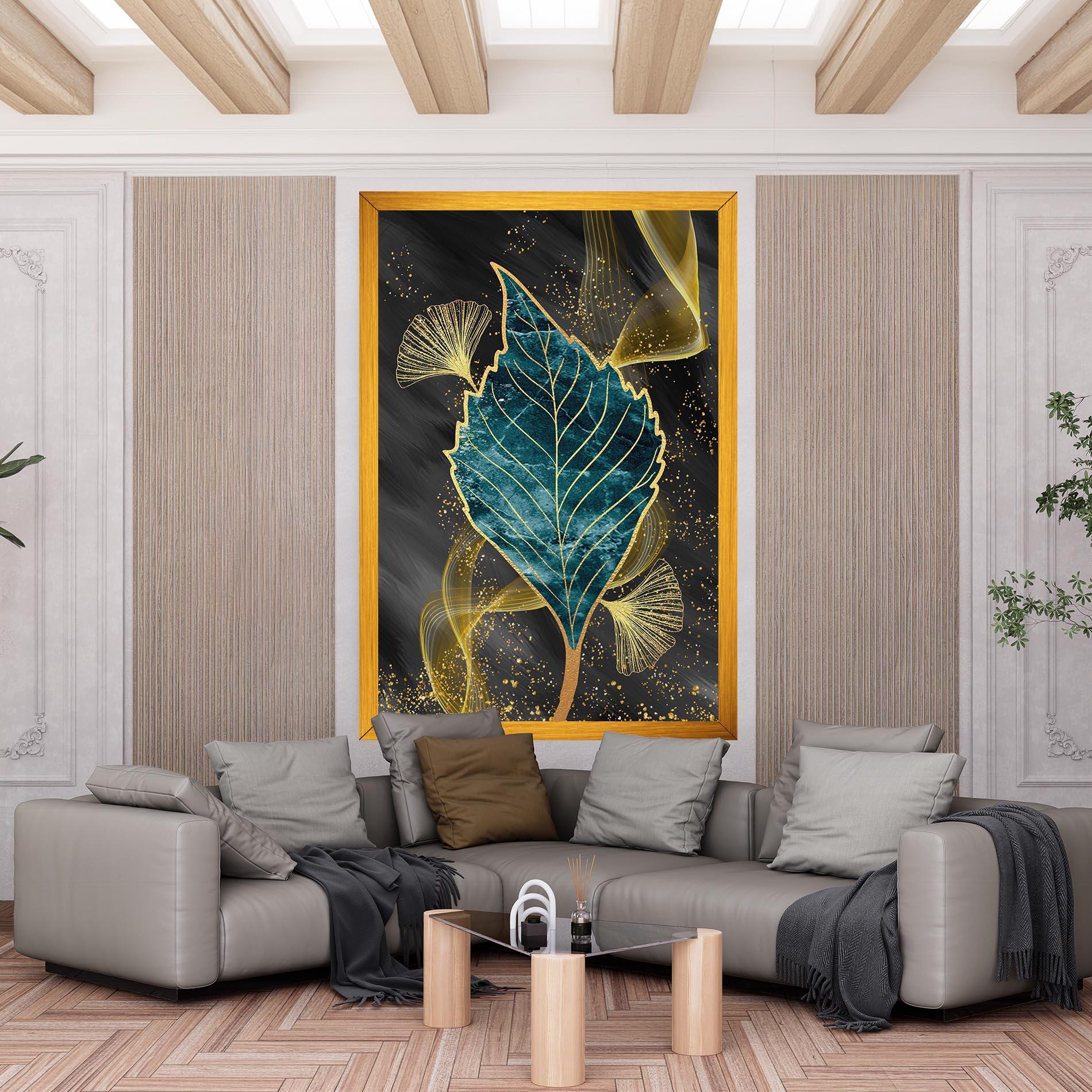 Картина на платно Golden Leaves Blue mockup 6