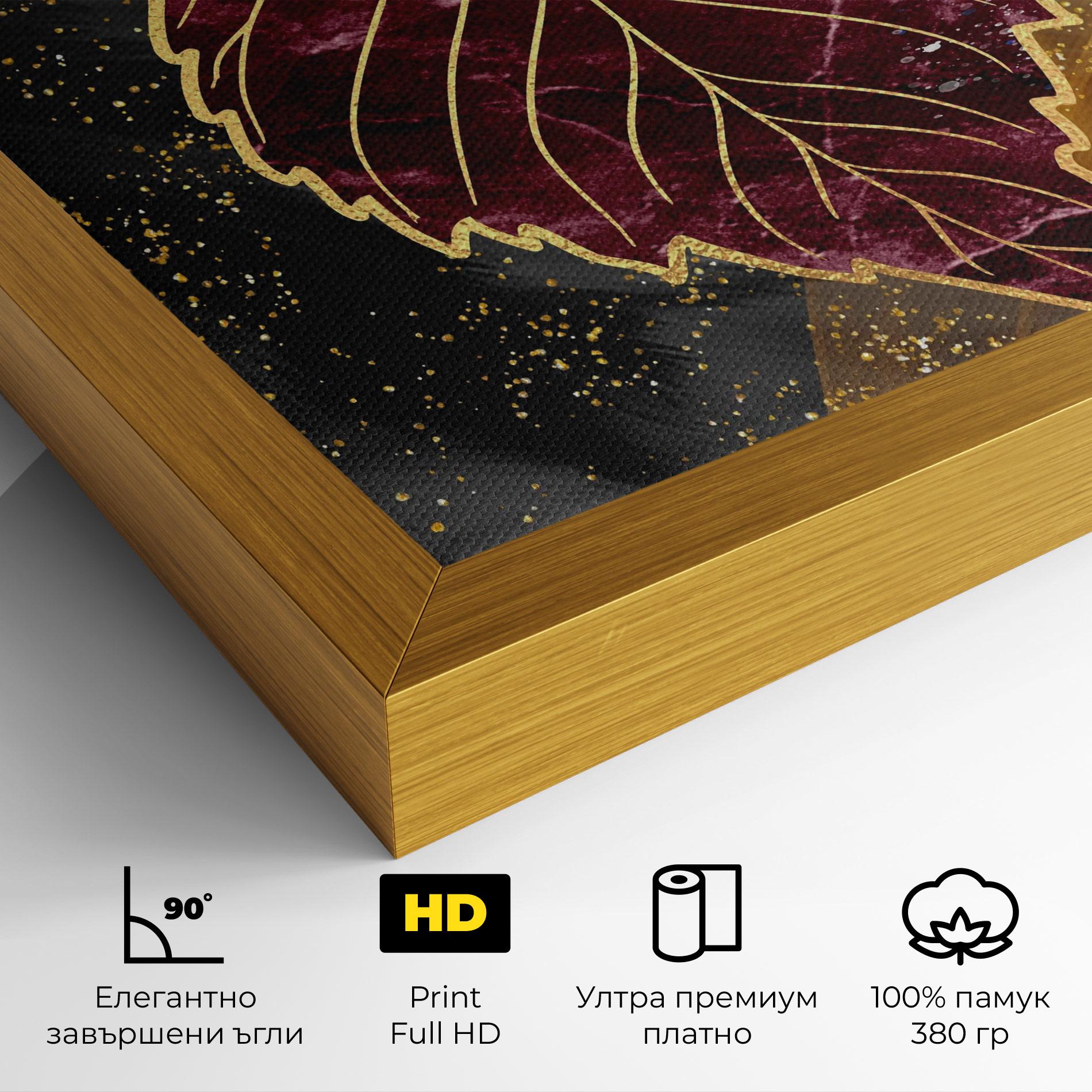 Картина на платно Golden Leaves Red mockup 4