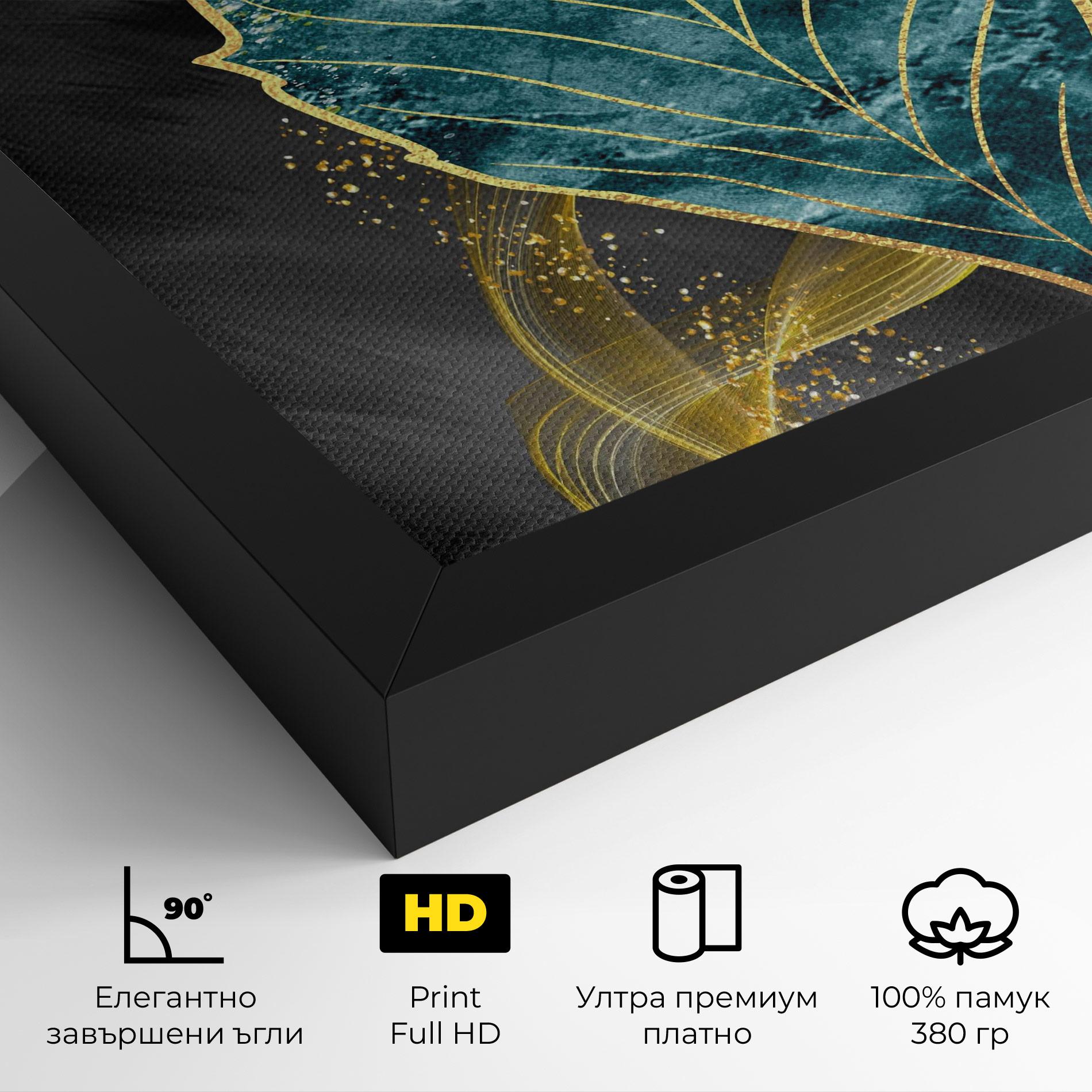 Картина на платно Golden Leaves Blue mockup 4
