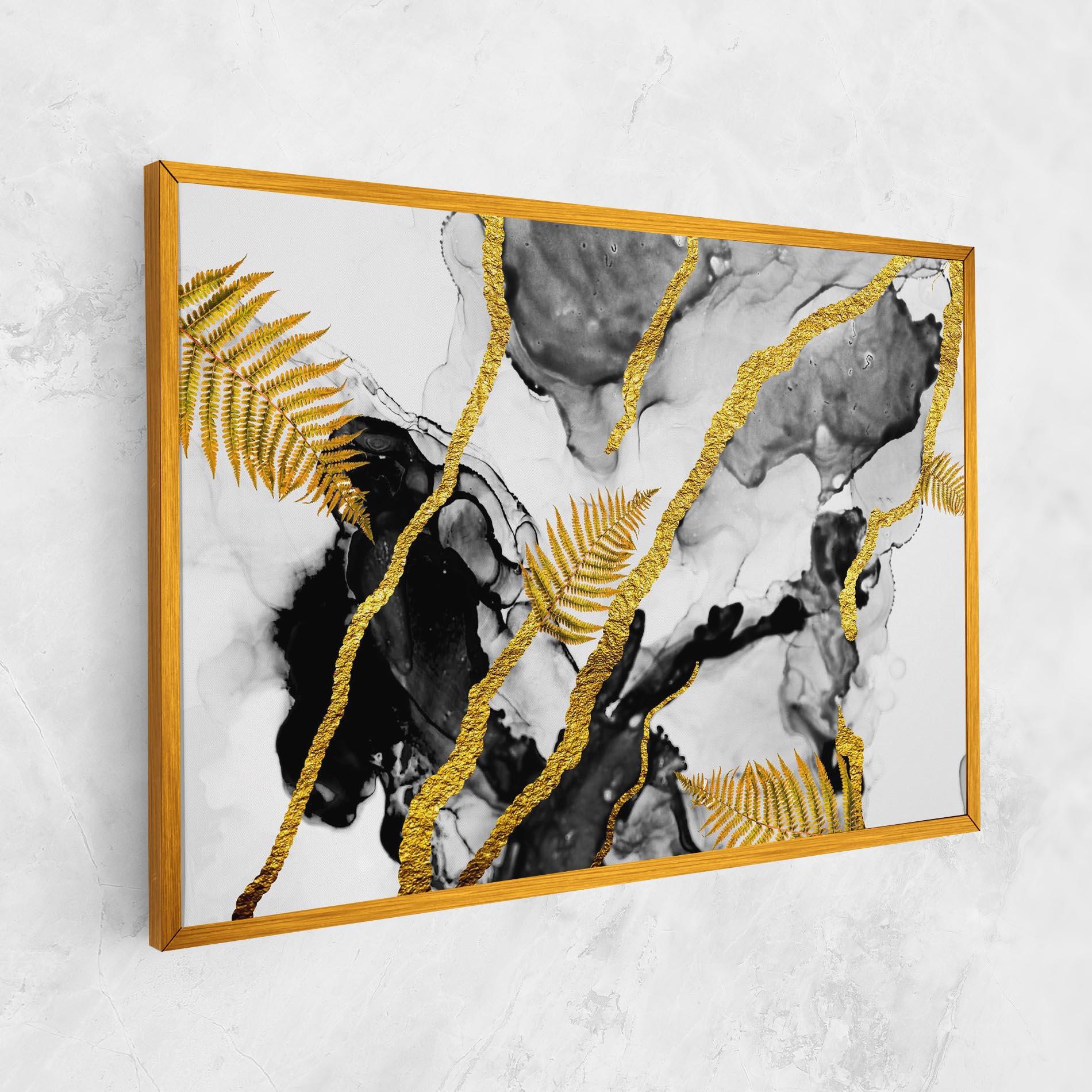 Картина на платно Abstract Golden Leaves mockup 1