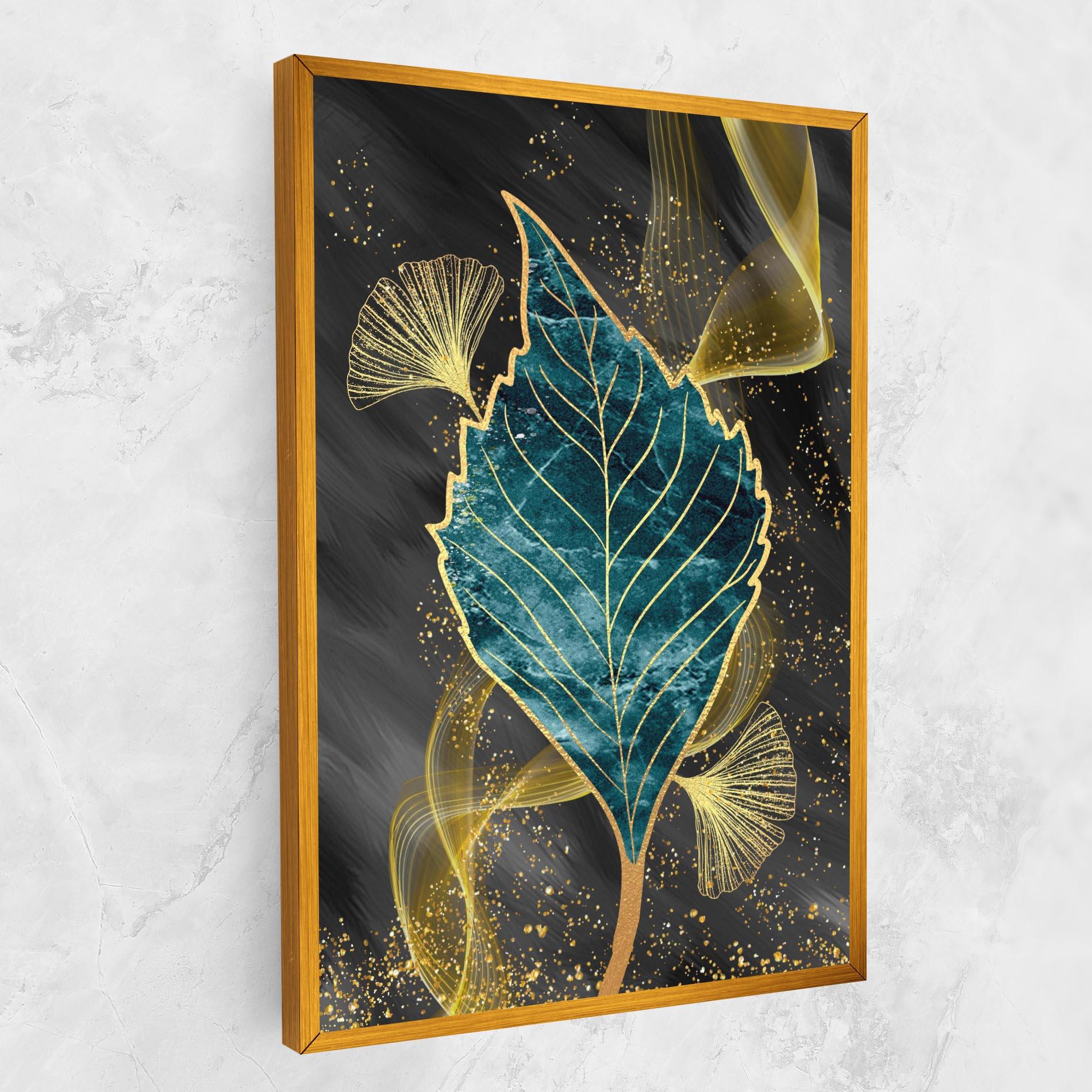 Картина на платно Golden Leaves Blue mockup 1