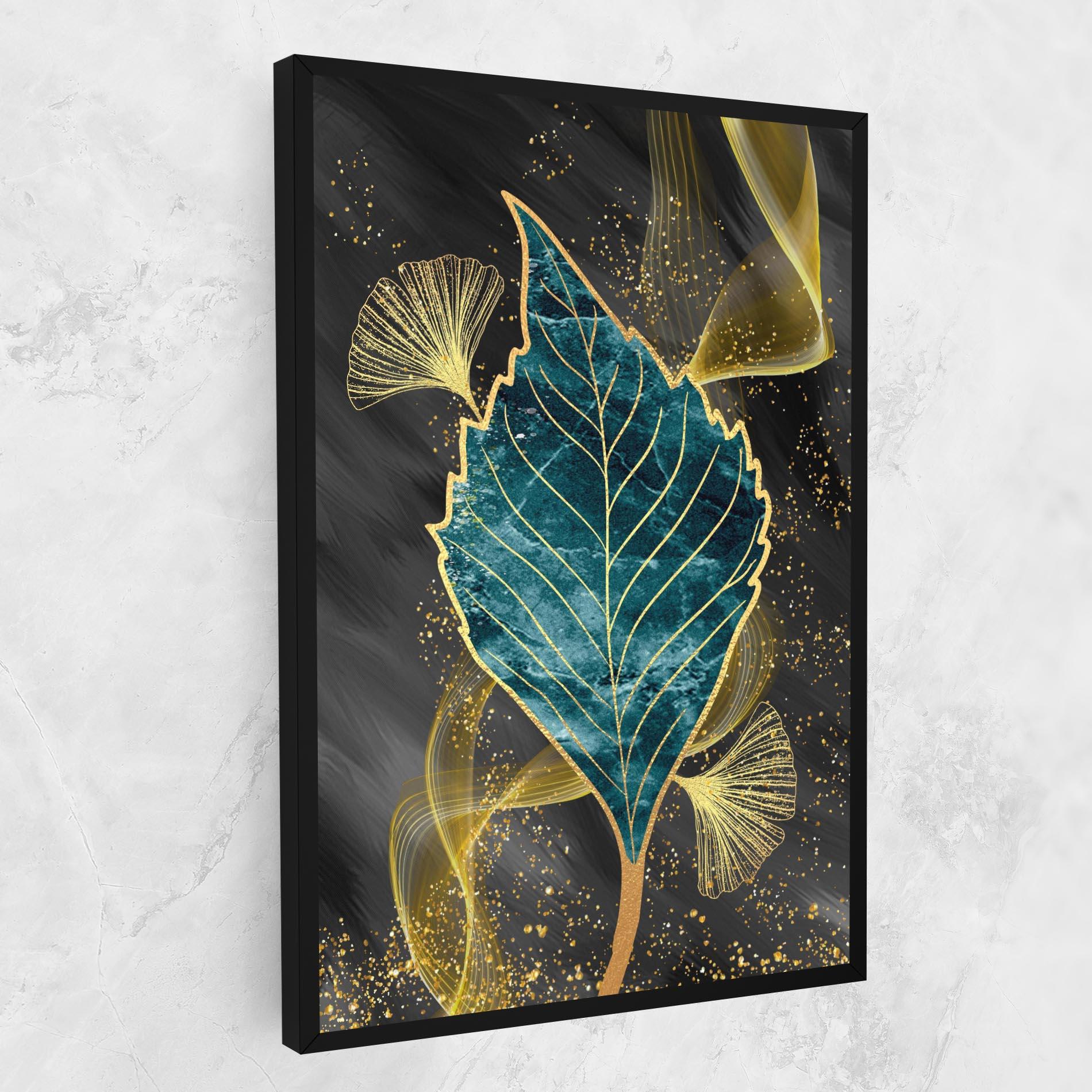 Картина на платно Golden Leaves Blue mockup 1
