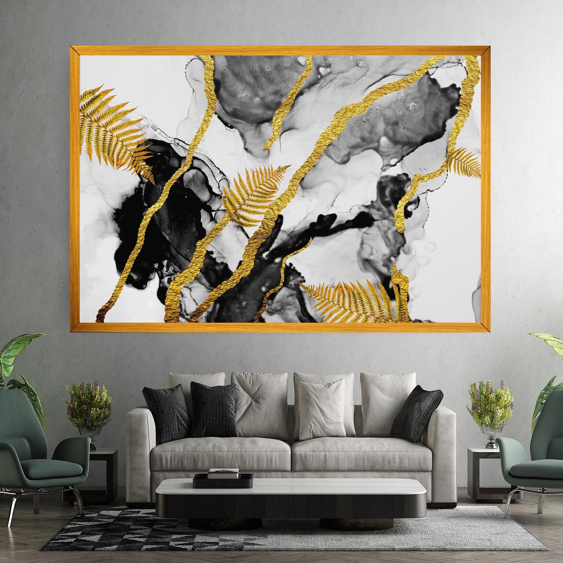 Картина на платно Abstract Golden Leaves mockup 7