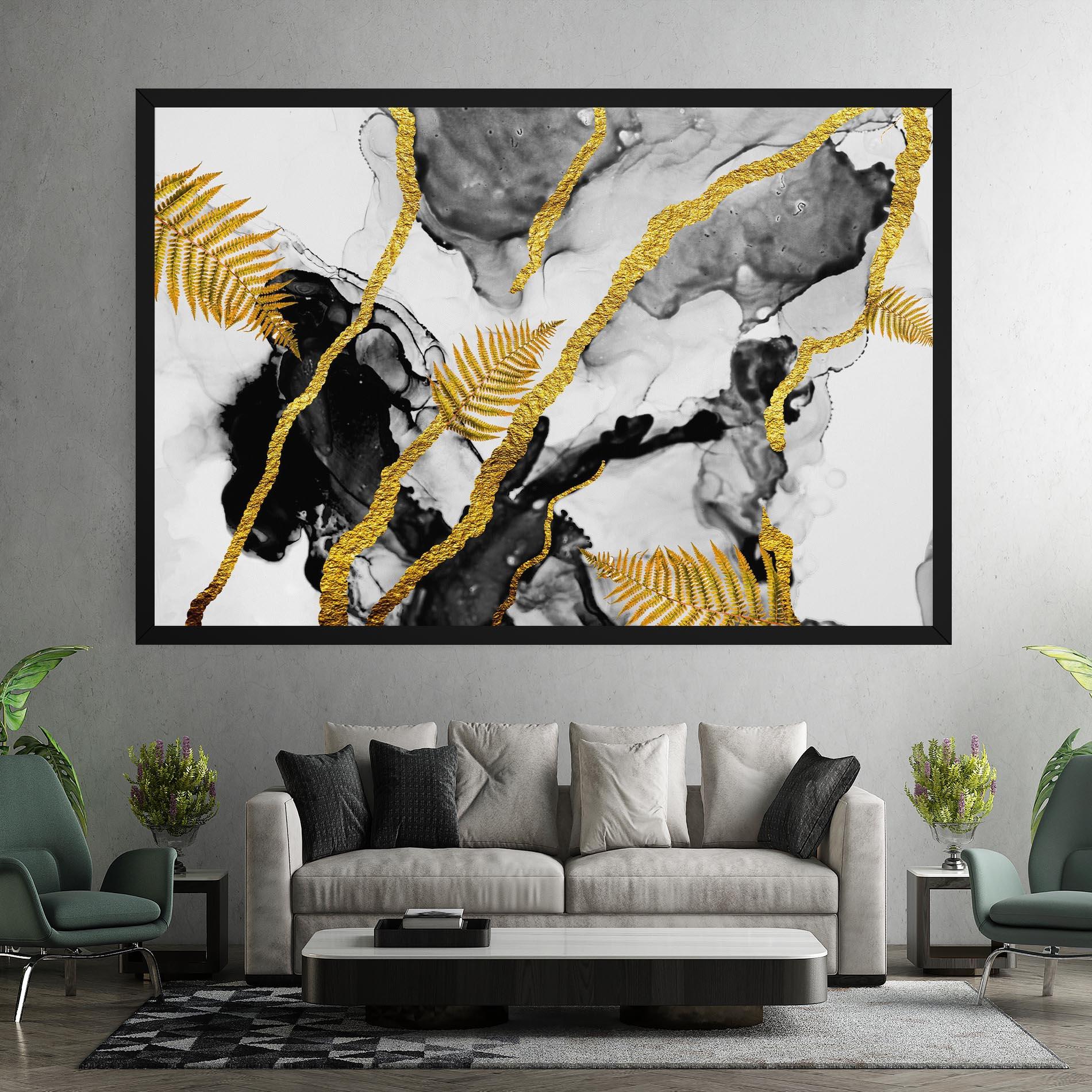 Картина на платно Abstract Golden Leaves mockup 7