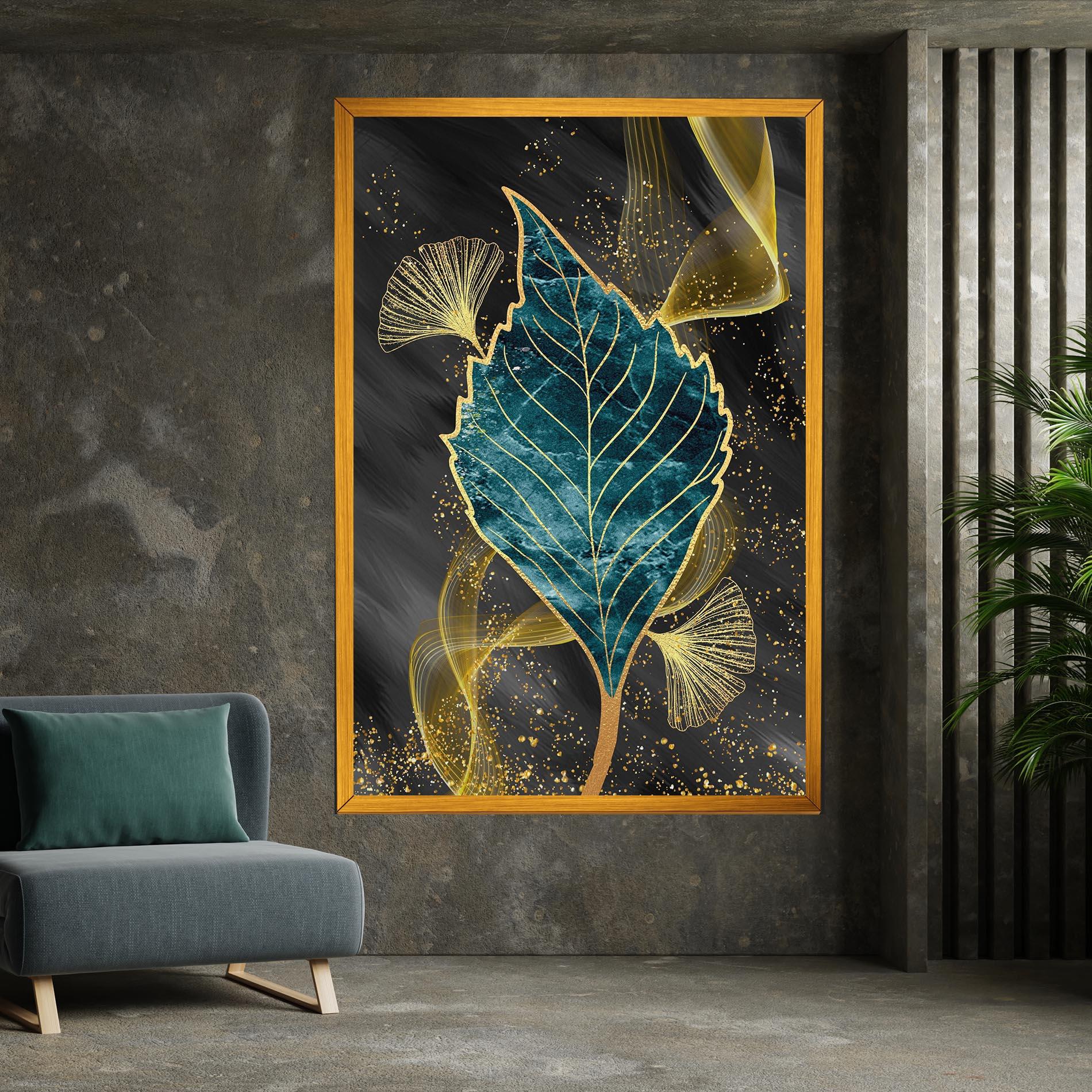 Картина на платно Golden Leaves Blue mockup 7