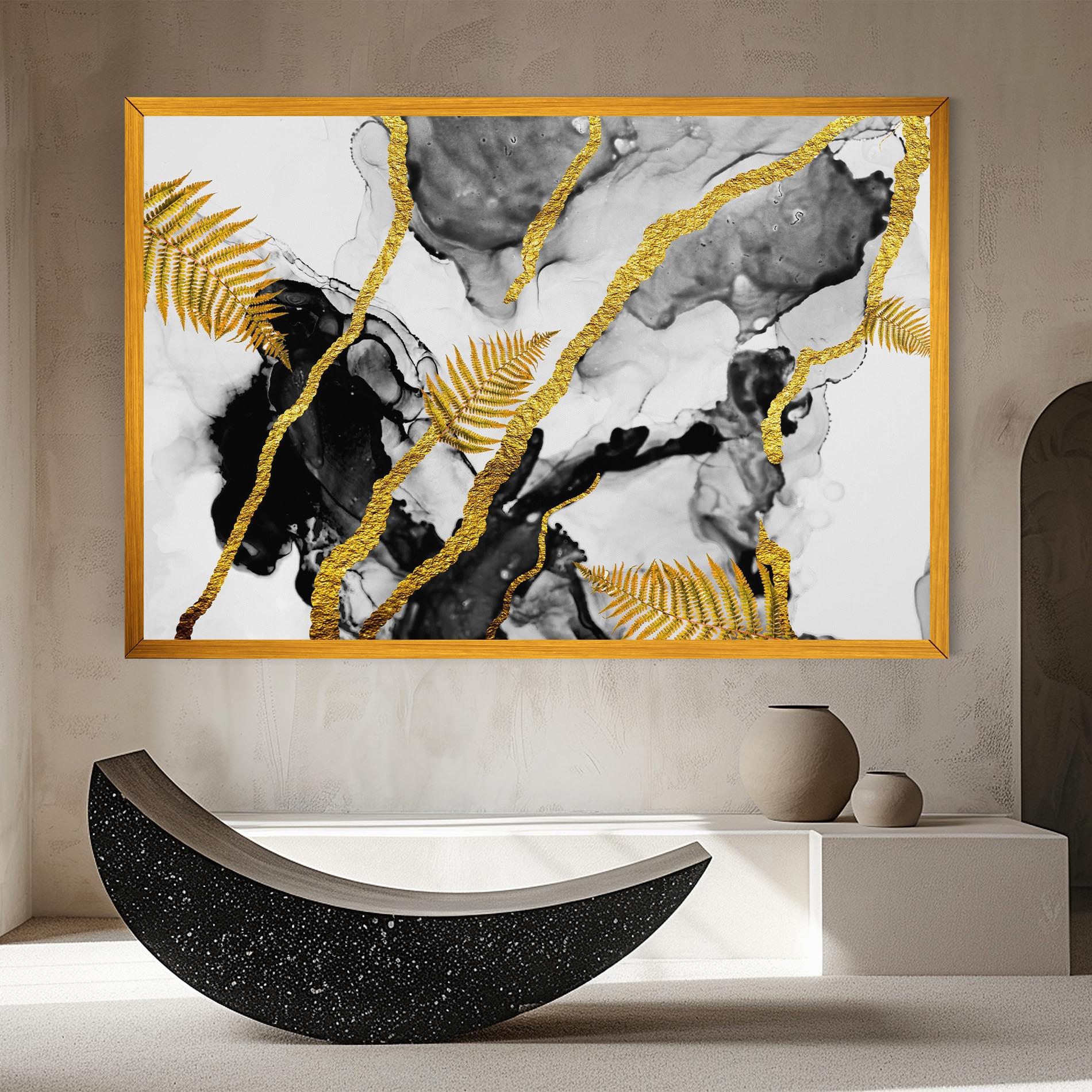 Картина на платно Abstract Golden Leaves mockup 8