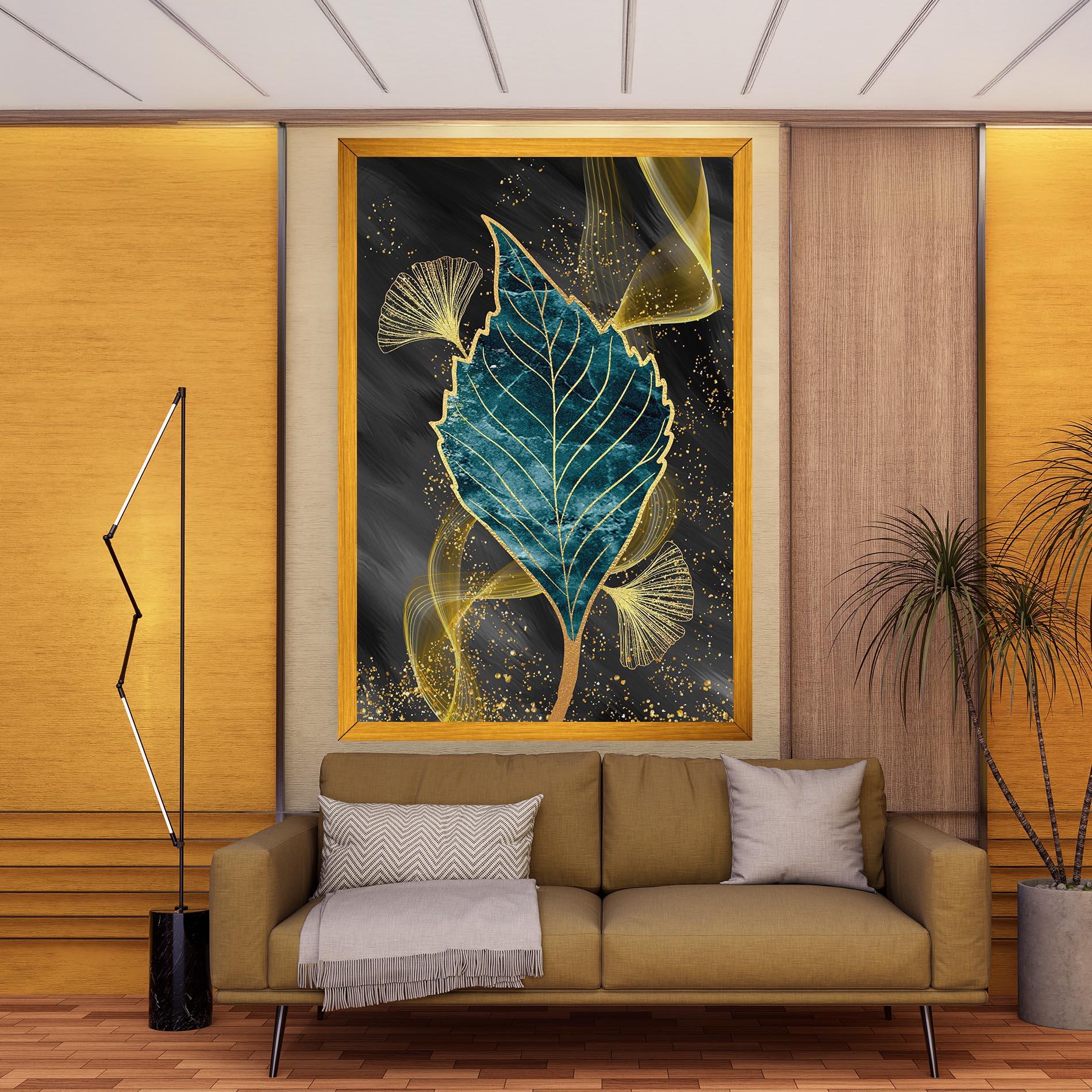 Картина на платно Golden Leaves Blue mockup 9