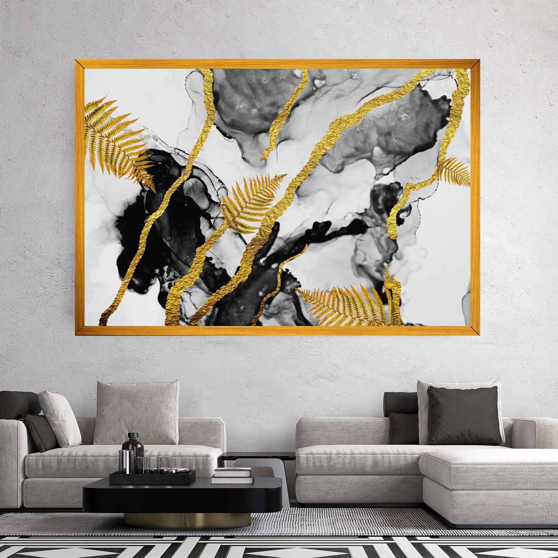 Картина на платно Abstract Golden Leaves mockup 2