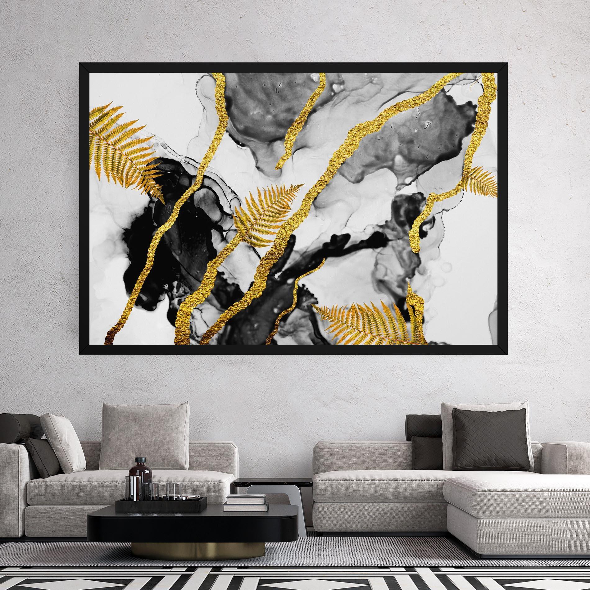 Картина на платно Abstract Golden Leaves mockup 2