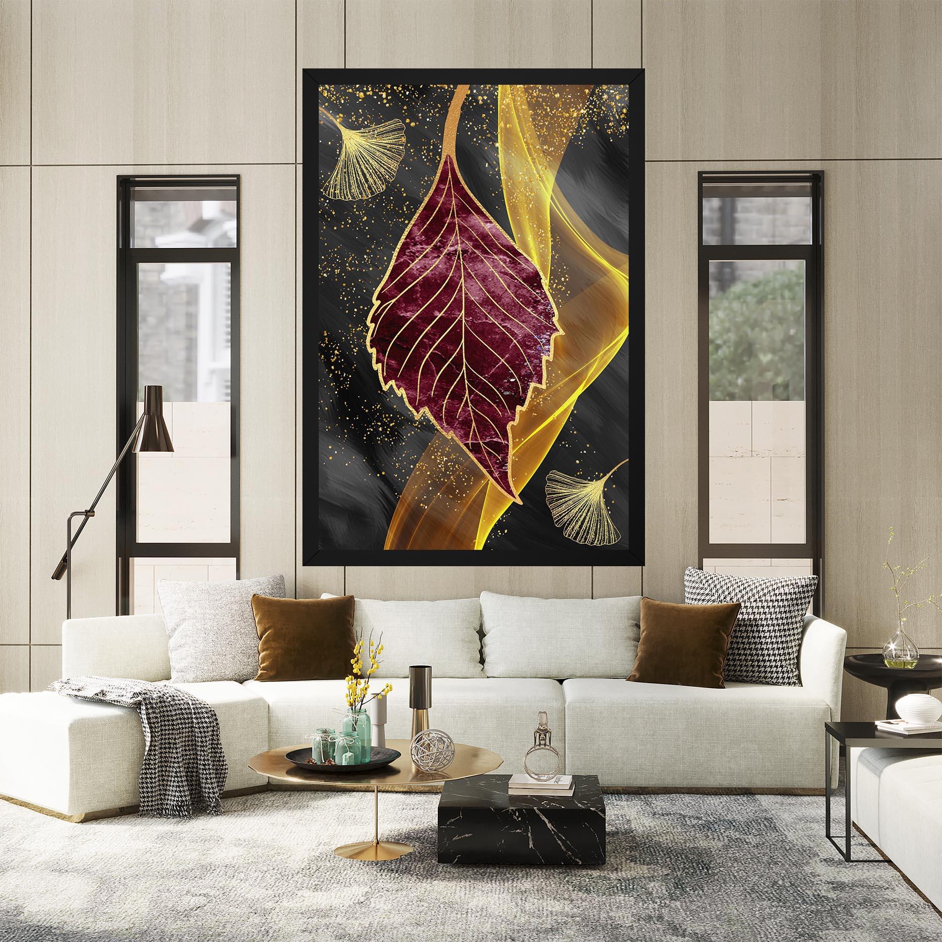 Картина на платно Golden Leaves Red mockup 2