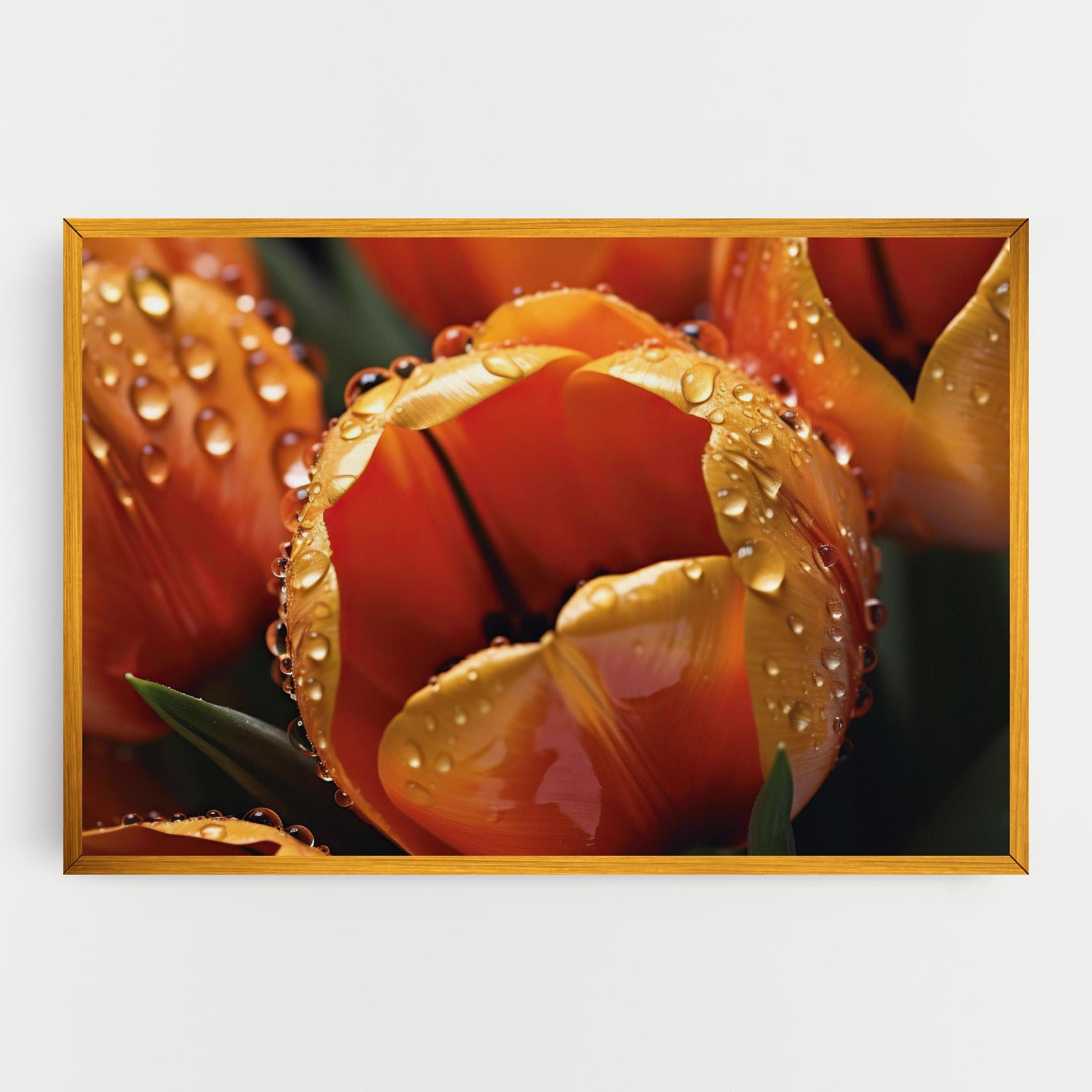 Картина на платно Orange Tulip Water Drops mockup 0